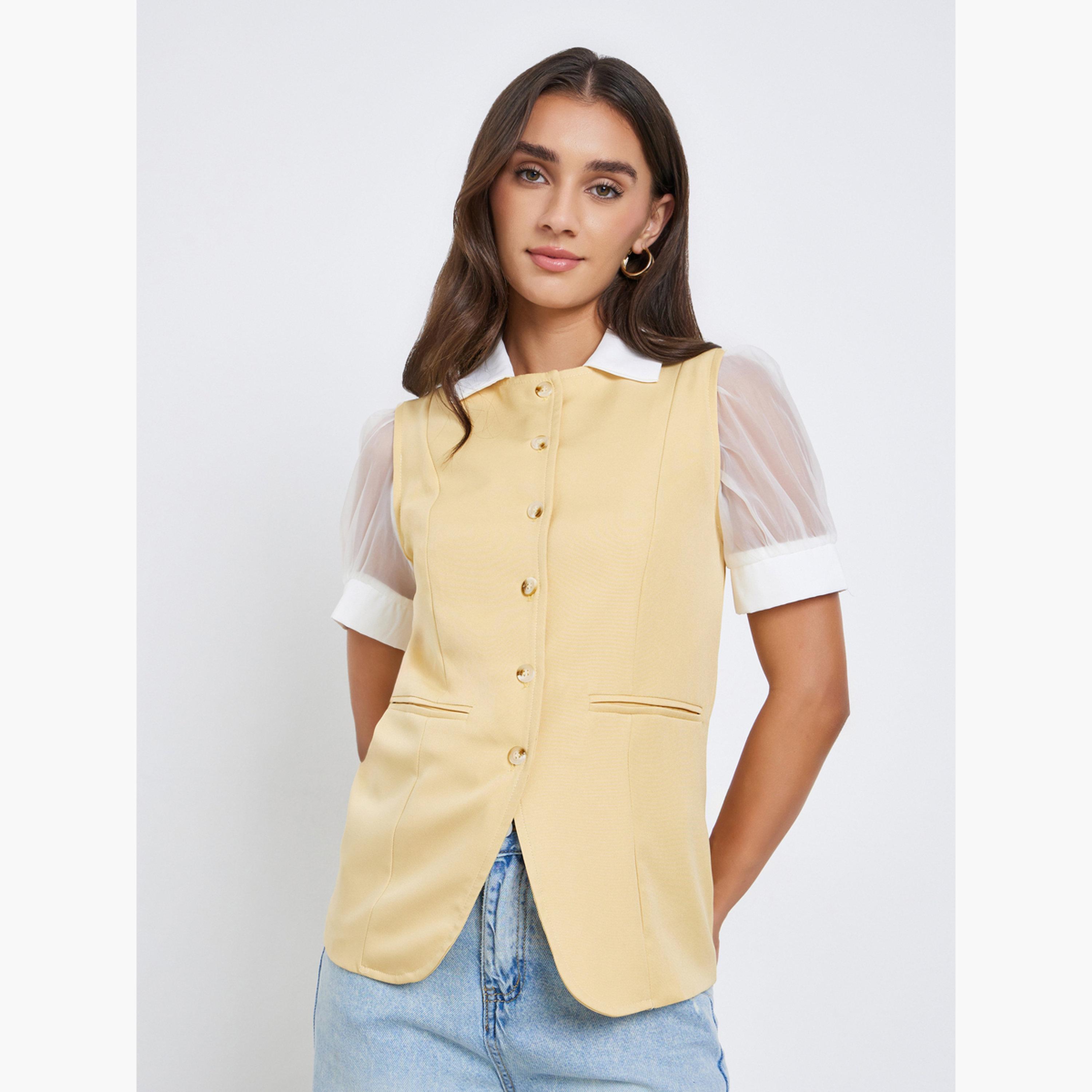 ستايلي - سترة صفراء بدون أكمام وأزرار-women-winterwear-coatsandjackets-waistcoats-image-1