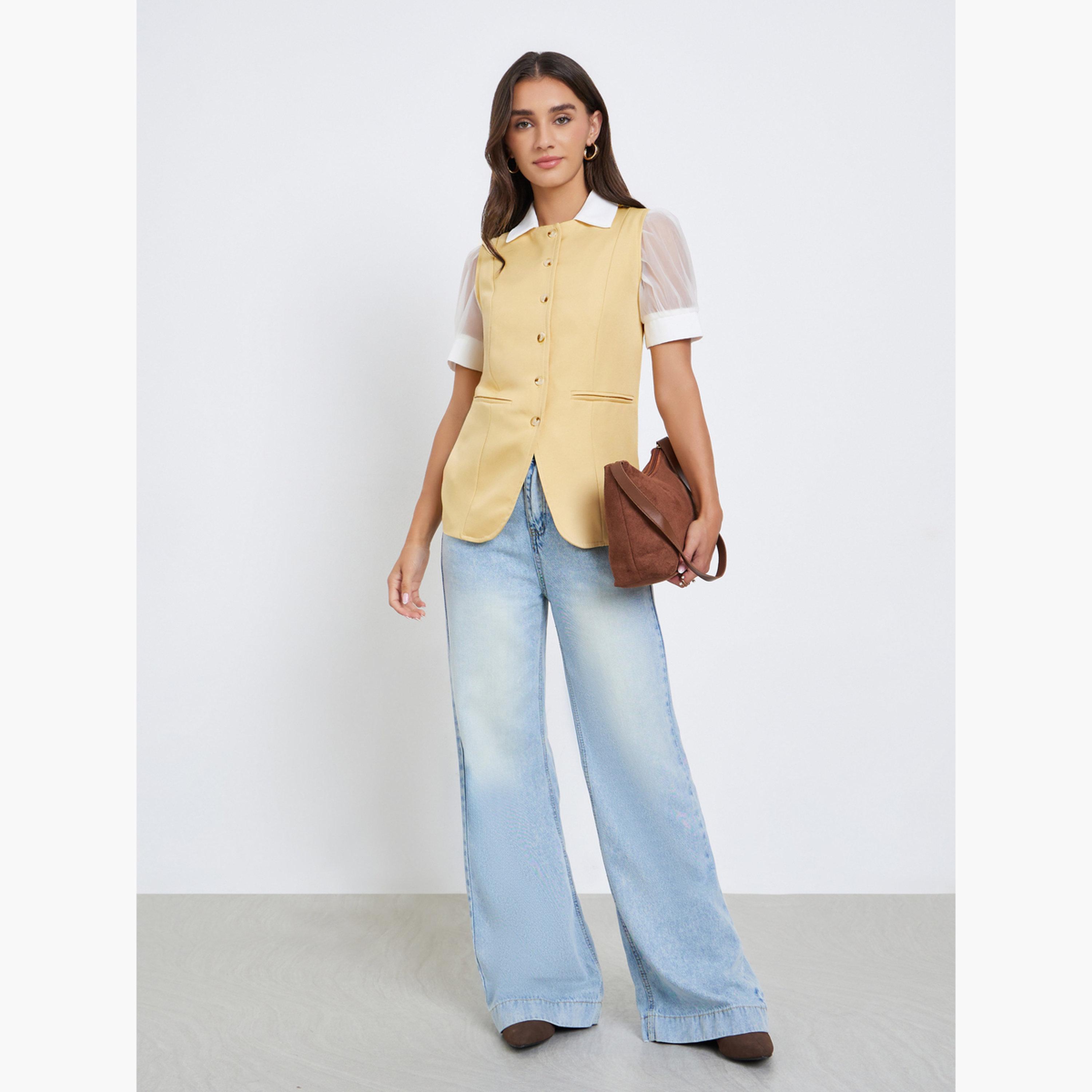 ستايلي - سترة صفراء بدون أكمام وأزرار-women-winterwear-coatsandjackets-waistcoats-image-2