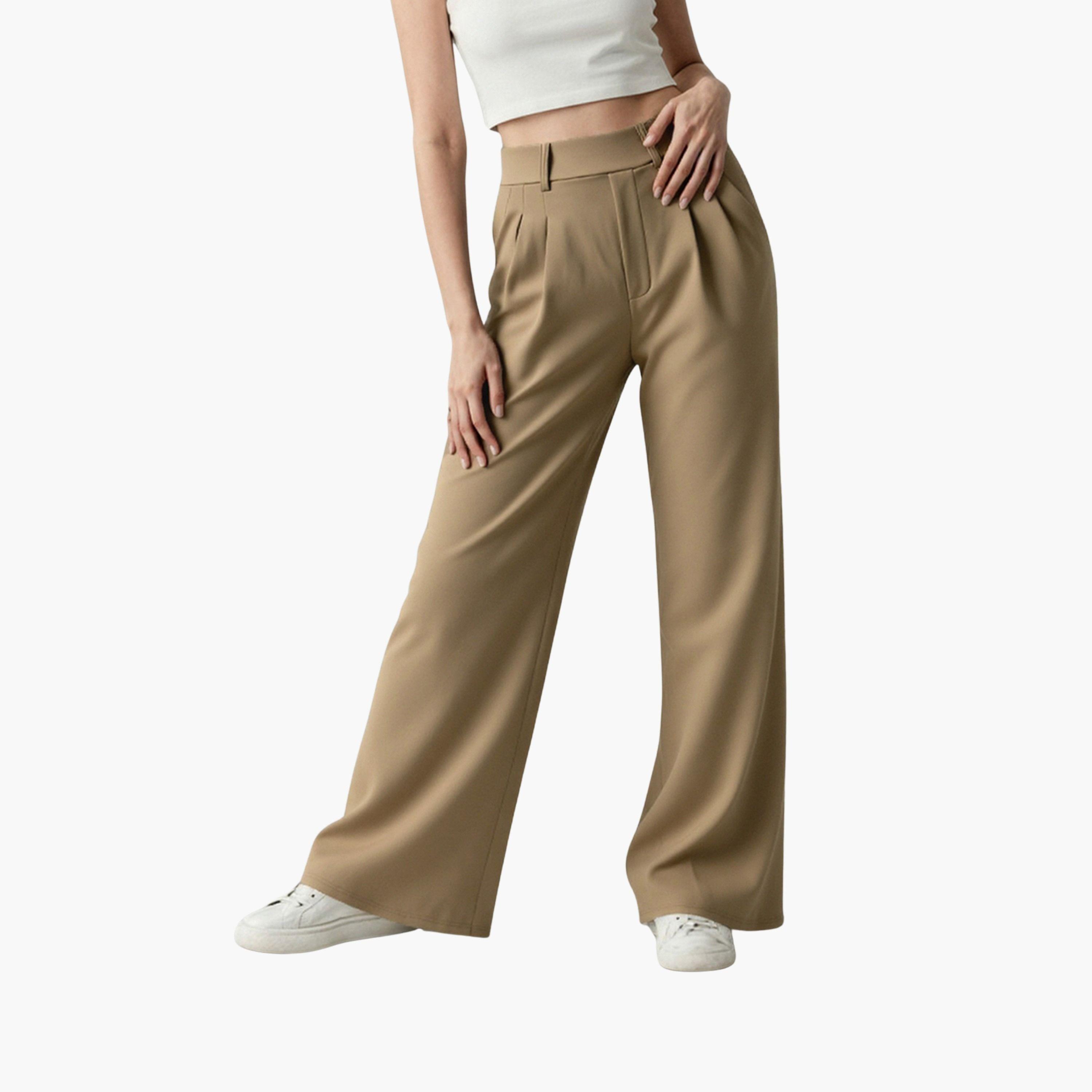 تيك تو - بنطال بيج واسع الساق مع حلقات حزام-women-clothing-bottoms-trousers-image-1