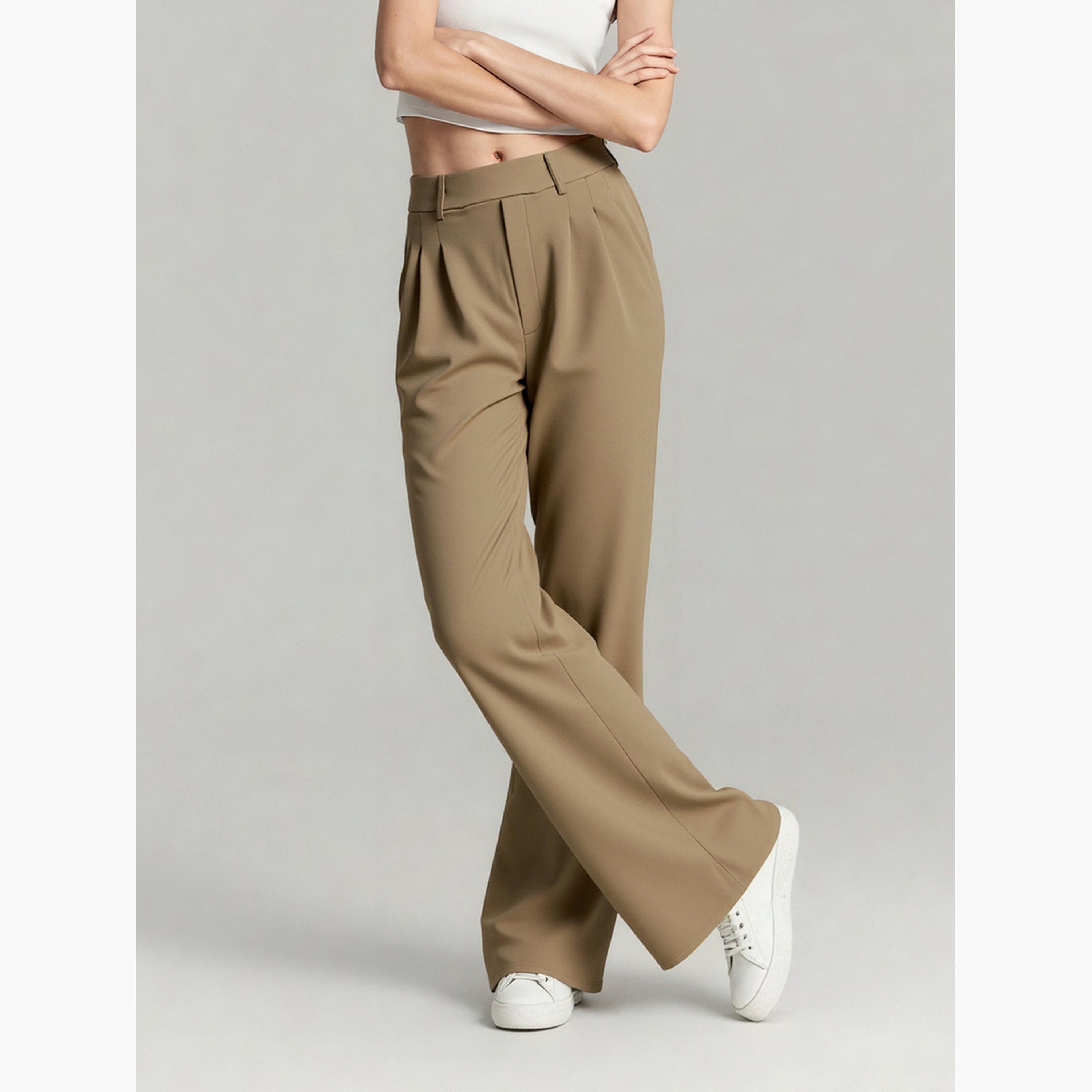 تيك تو - بنطال بيج واسع الساق مع حلقات حزام-women-clothing-bottoms-trousers-image-2