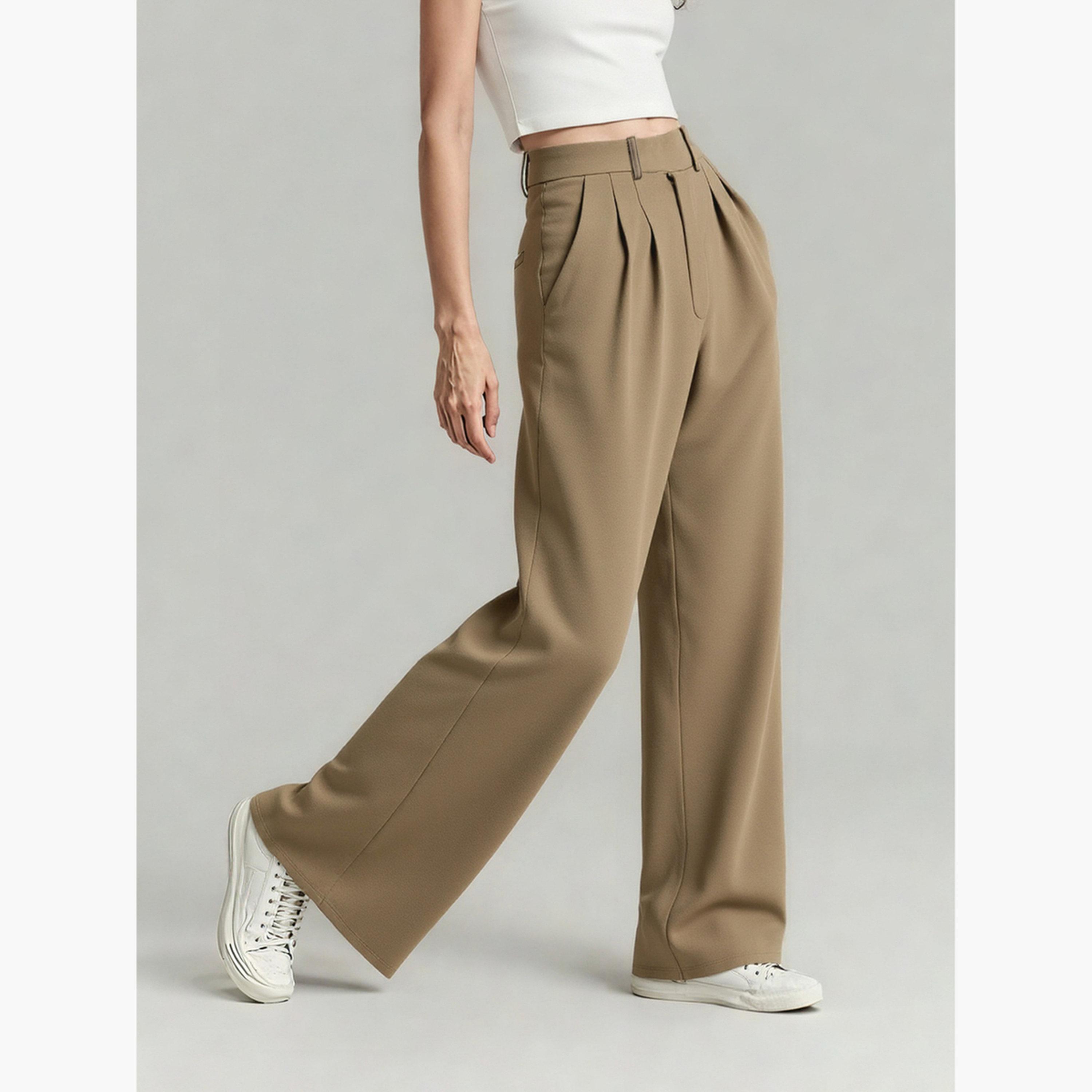 تيك تو - بنطال بيج واسع الساق مع حلقات حزام-women-clothing-bottoms-trousers-image-5