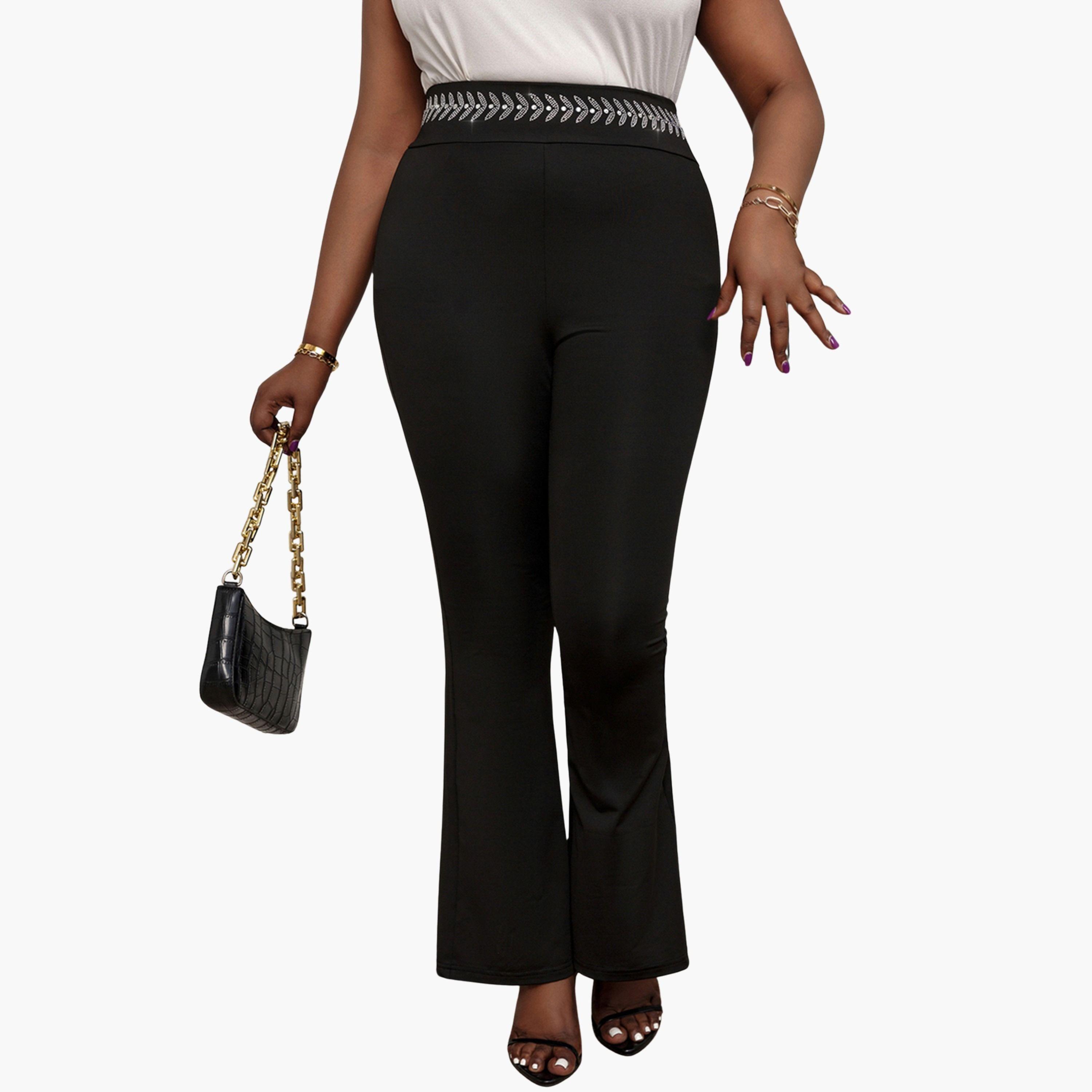 تيك تو - بنطال أسود واسع بحزام خصر مزخرف-women-clothing-bottoms-trousers-image-1