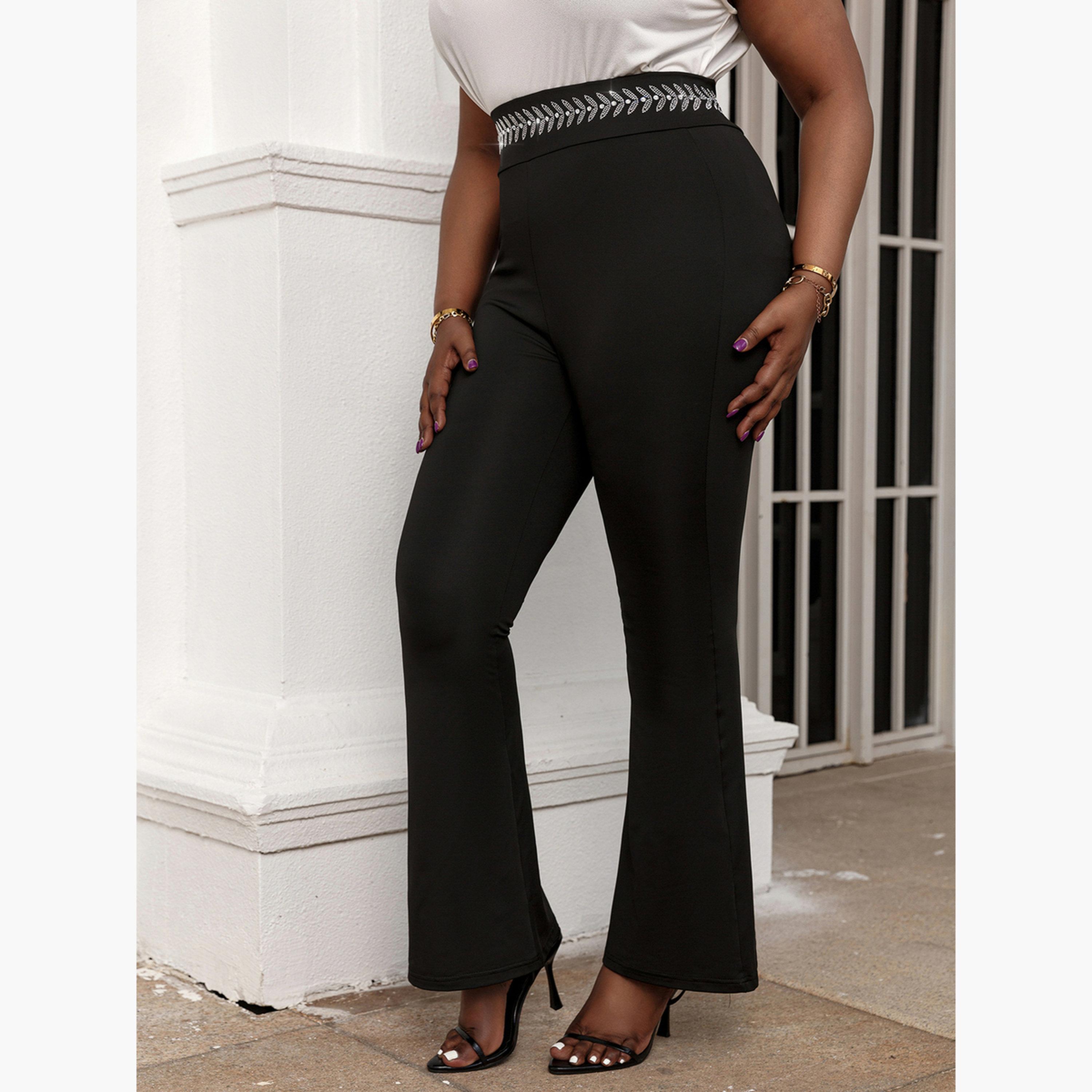 تيك تو - بنطال أسود واسع بحزام خصر مزخرف-women-clothing-bottoms-trousers-image-3