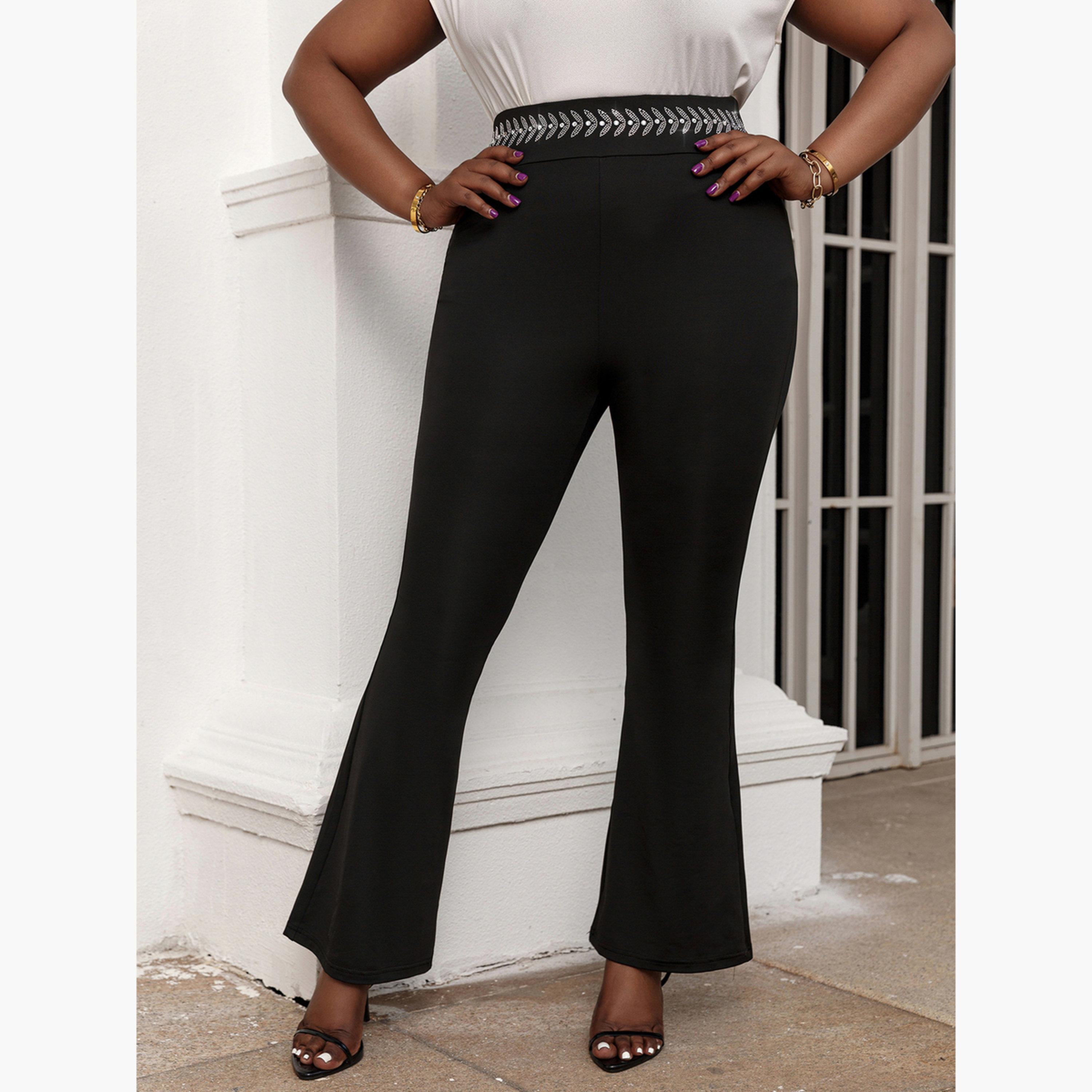 تيك تو - بنطال أسود واسع بحزام خصر مزخرف-women-clothing-bottoms-trousers-image-4