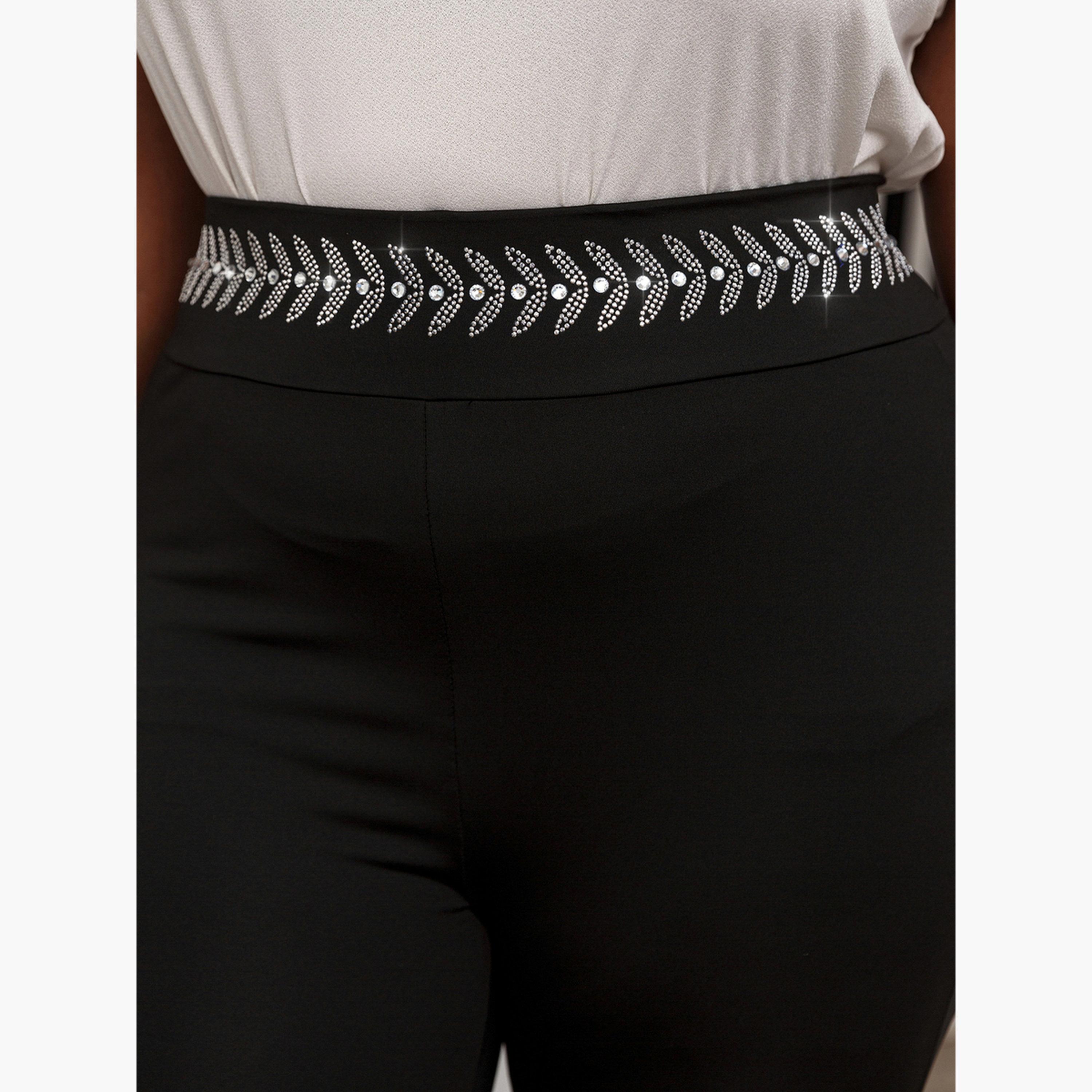 تيك تو - بنطال أسود واسع بحزام خصر مزخرف-women-clothing-bottoms-trousers-image-5