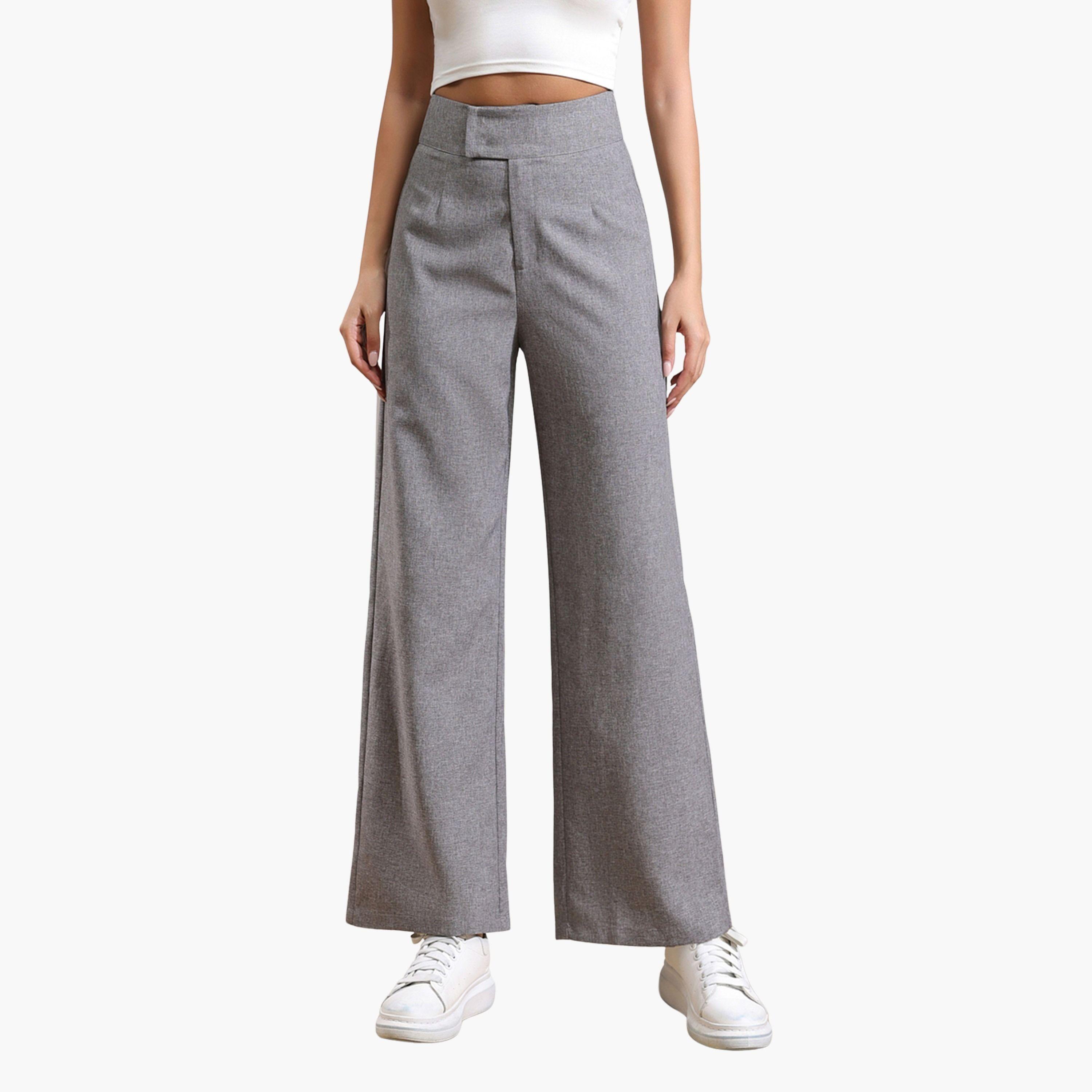 Take Two Women Grey High Rise Flared Trousers-women-clothing-bottoms-trousers-image-1