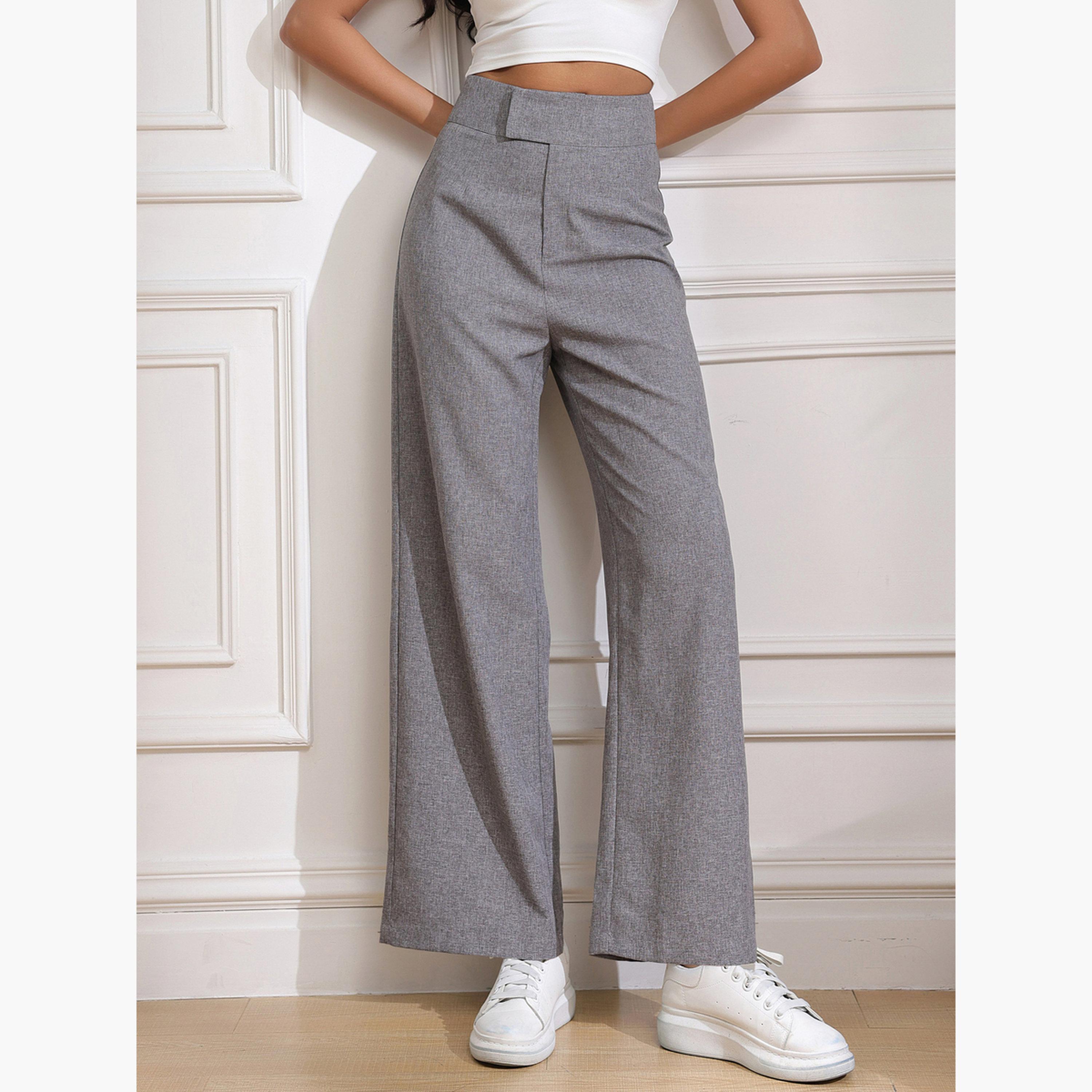 Take Two Women Grey High Rise Flared Trousers-women-clothing-bottoms-trousers-image-3