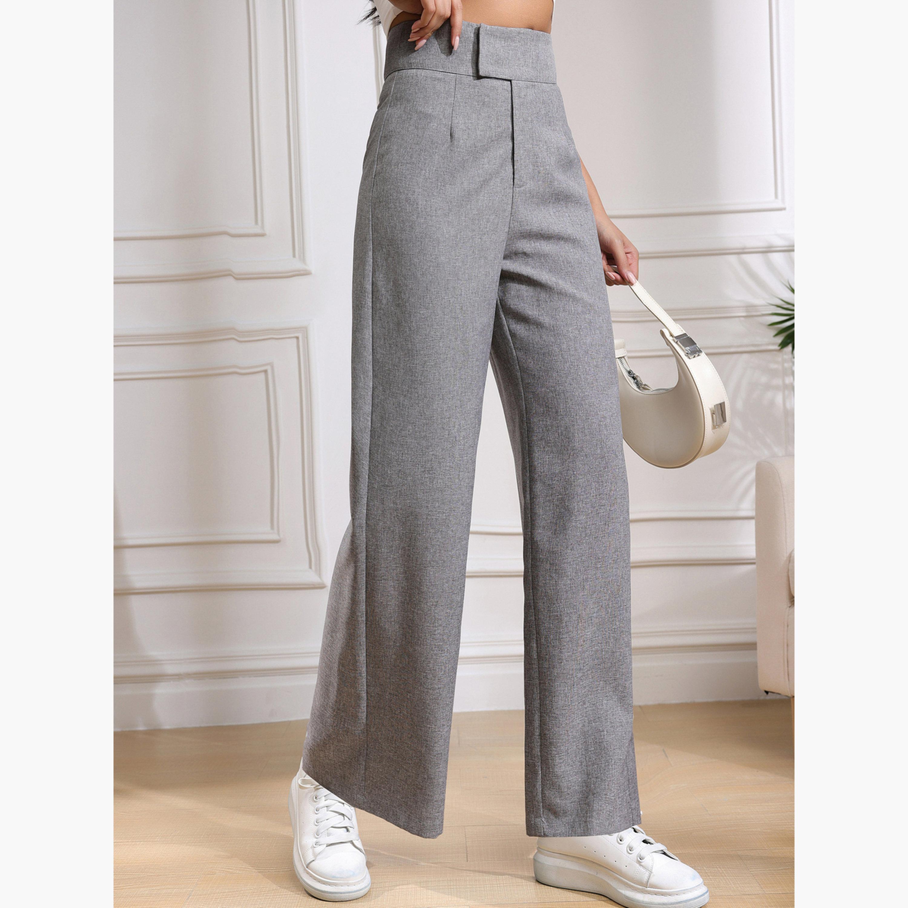 Take Two Women Grey High Rise Flared Trousers-women-clothing-bottoms-trousers-image-4