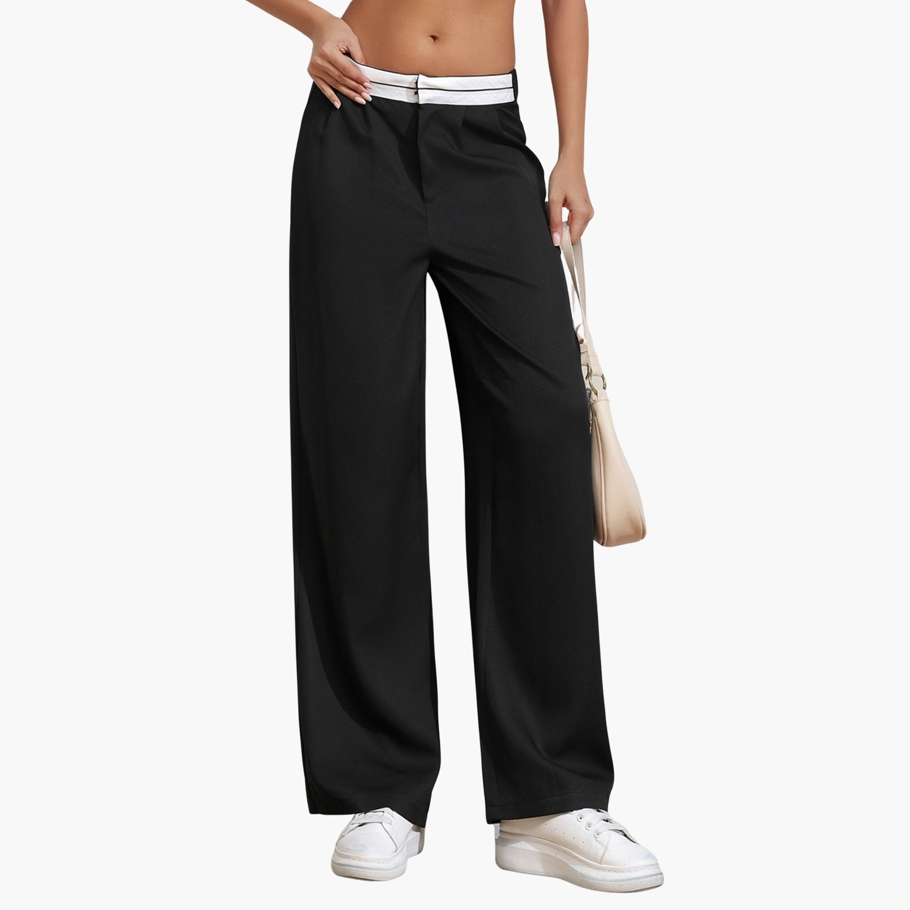 تيك تو - بنطال نسائي أسود بساق مستقيمة-women-clothing-bottoms-trousers-image-1