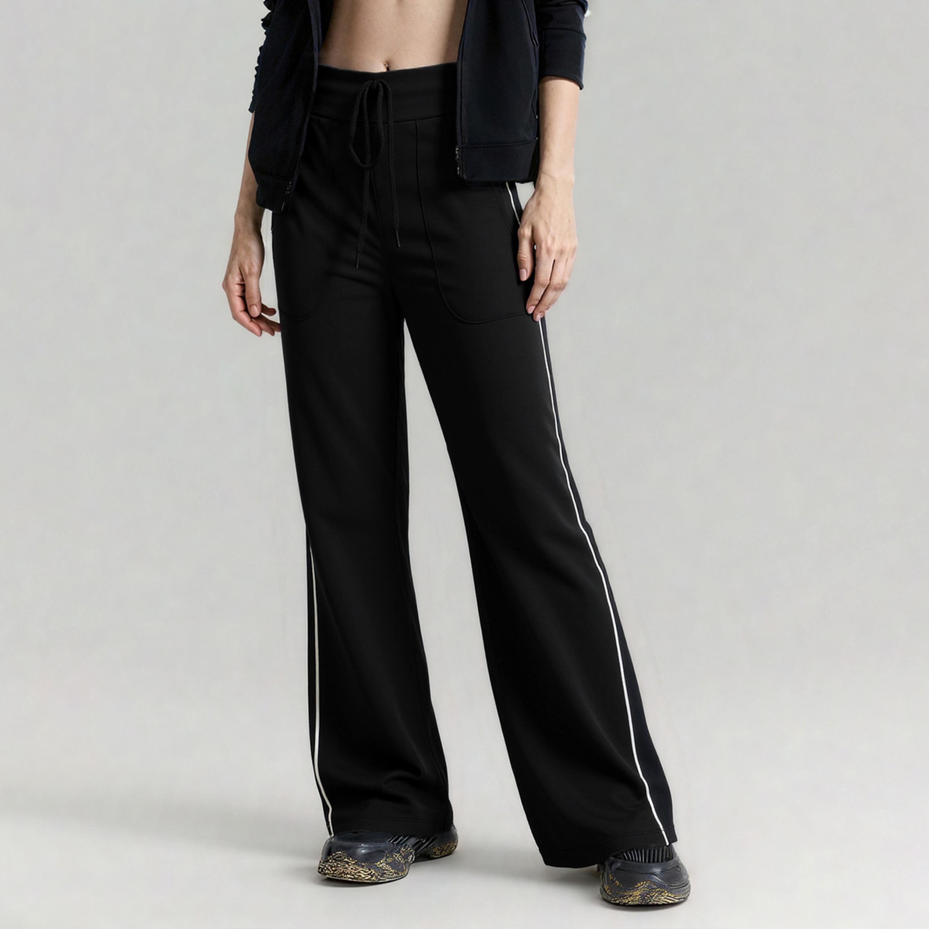 تيك تو - بنطال أسود سادة بجيوب وساق مستقيمة-women-clothing-bottoms-trousers-image-1