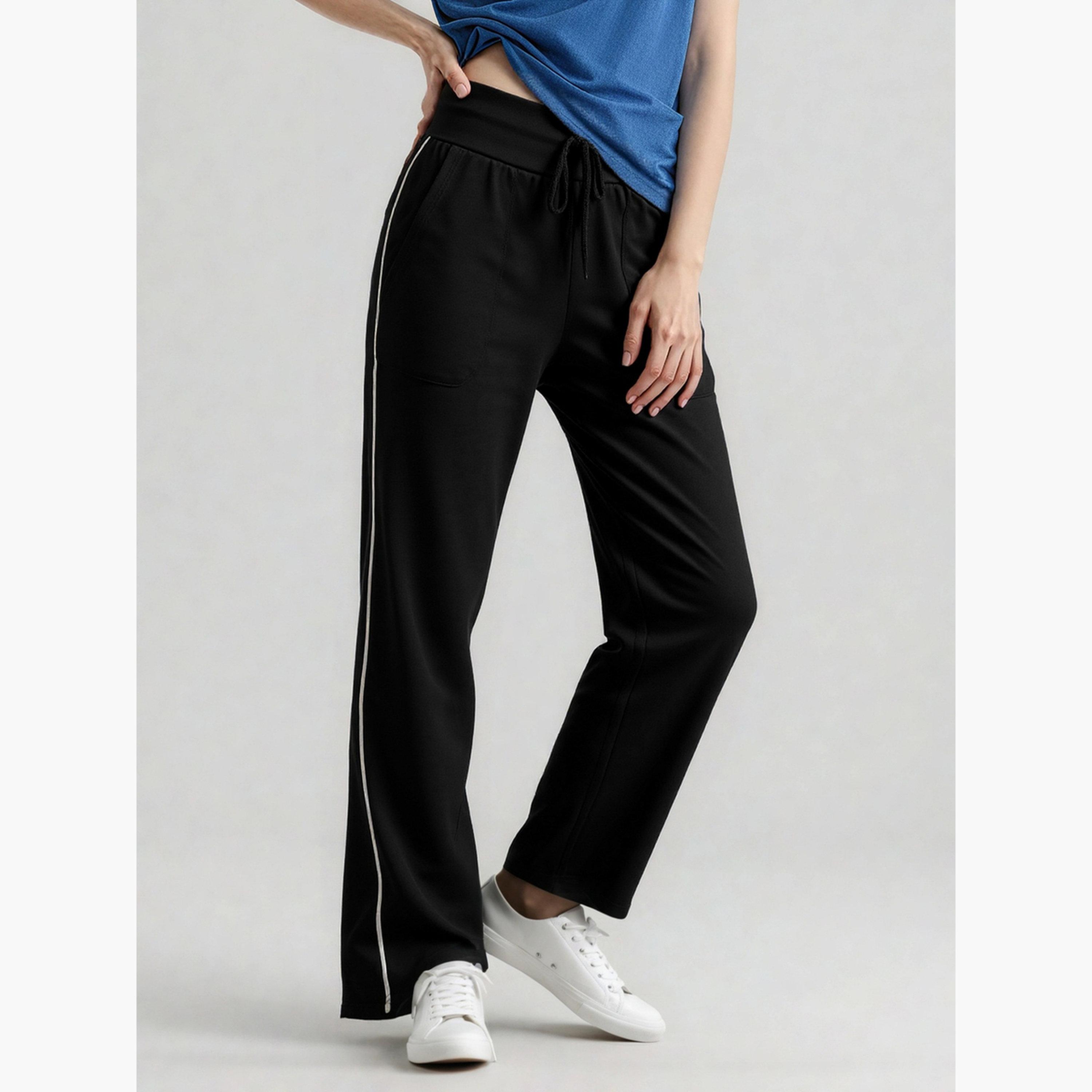 تيك تو - بنطال أسود سادة بجيوب وساق مستقيمة-women-clothing-bottoms-trousers-image-3