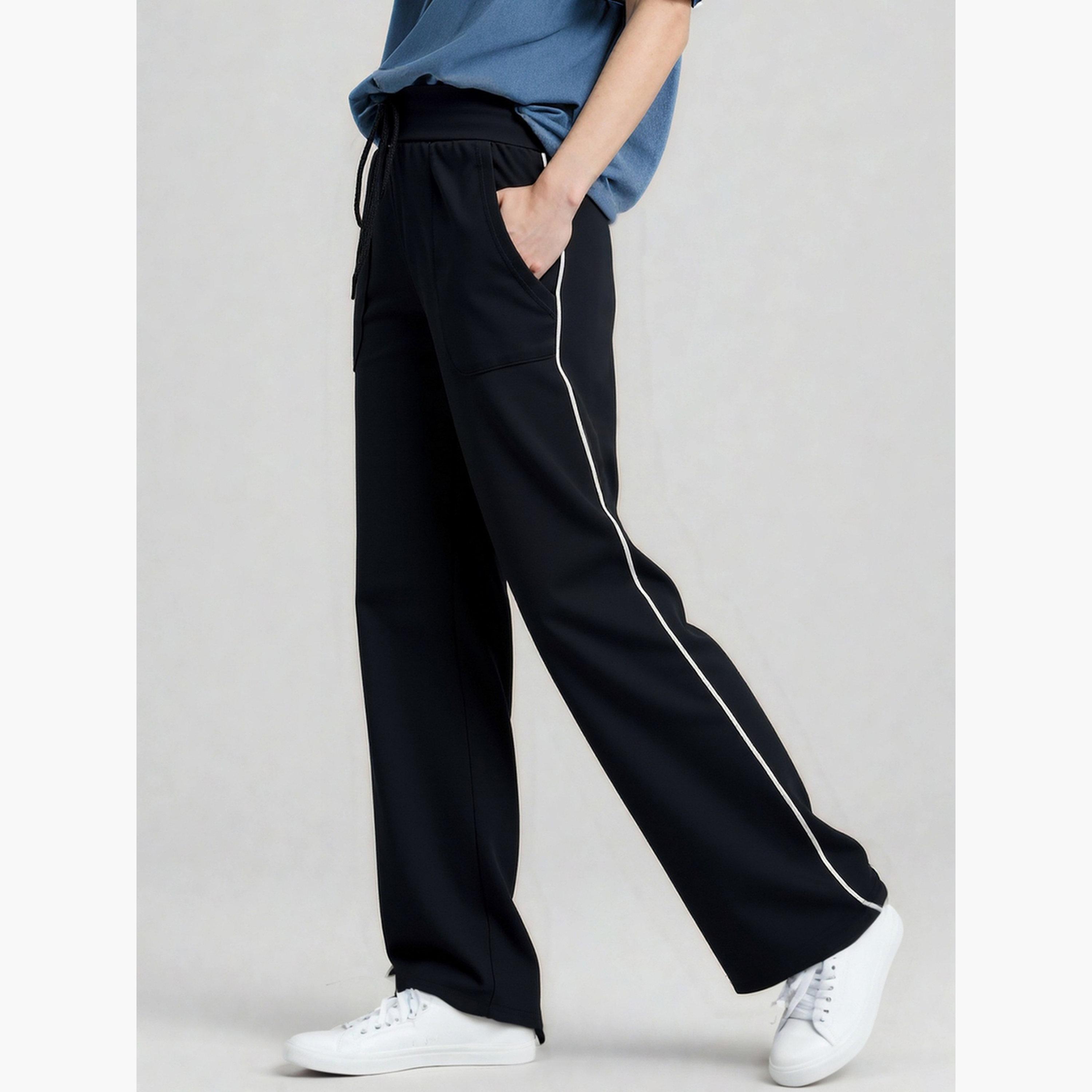 تيك تو - بنطال أسود سادة بجيوب وساق مستقيمة-women-clothing-bottoms-trousers-image-4