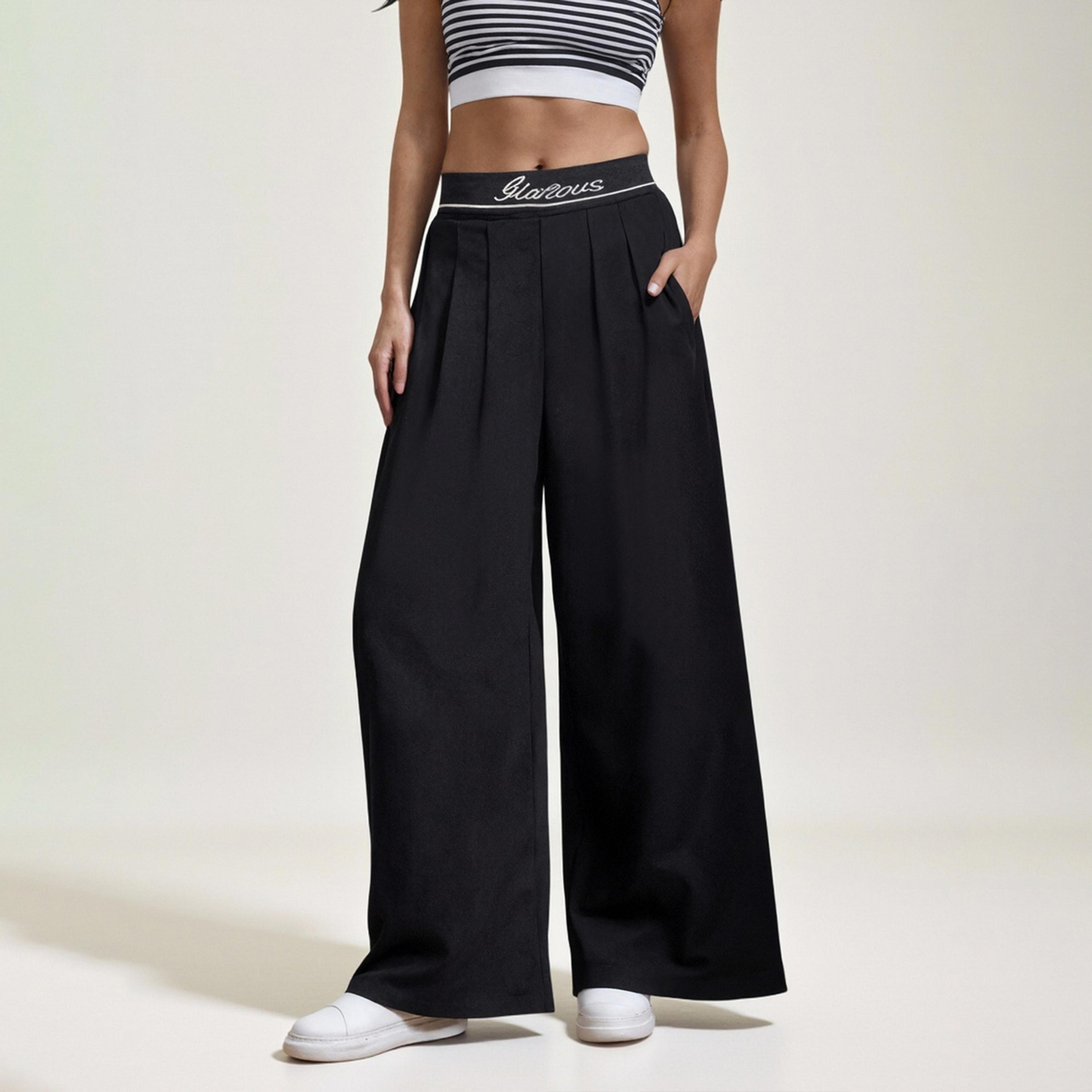 Take Two Women Black Wide Leg Trousers-women-clothing-bottoms-trousers-image-1