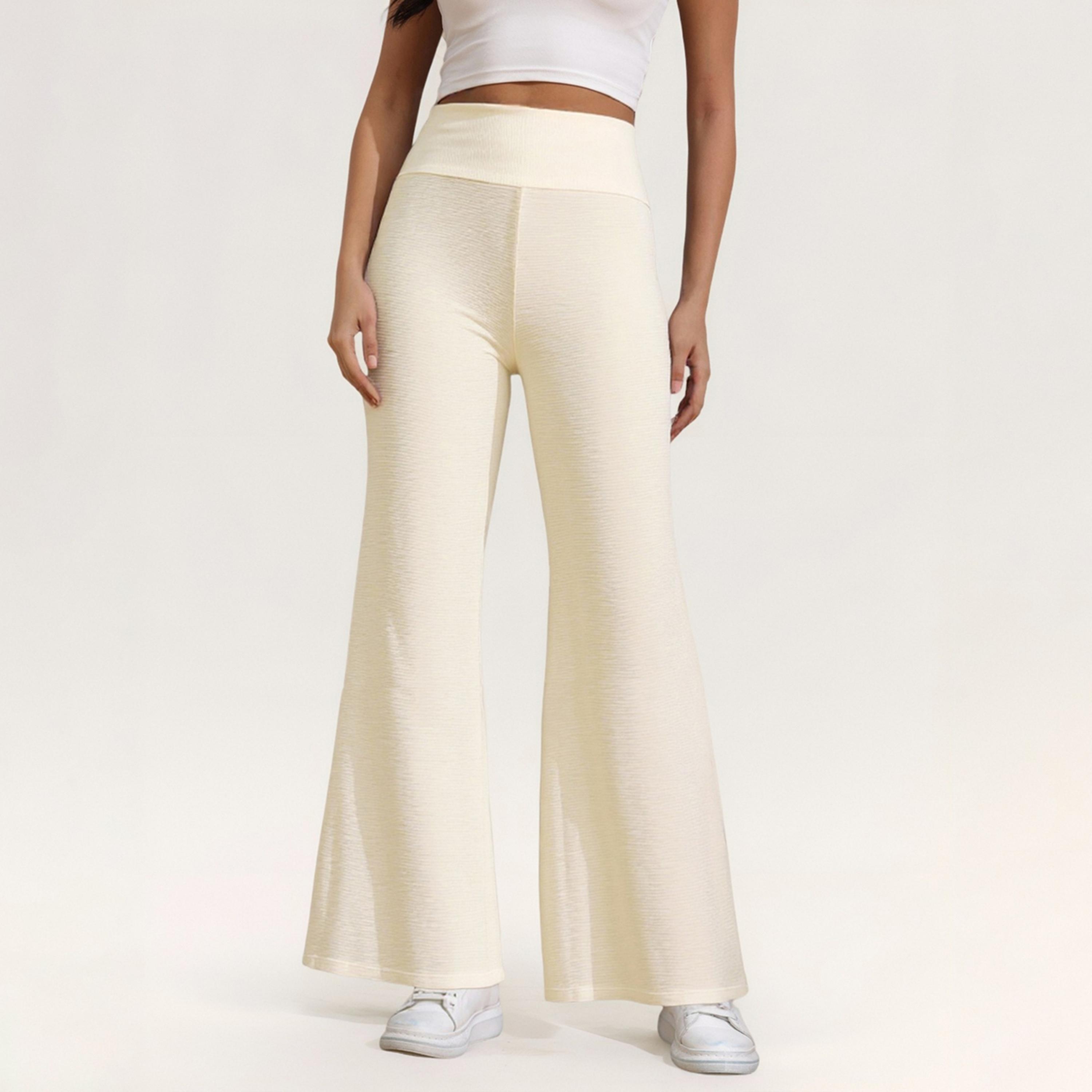 تيك تو - بنطال كريمي واسع بخصر مرتفع-women-clothing-bottoms-trousers-image-1