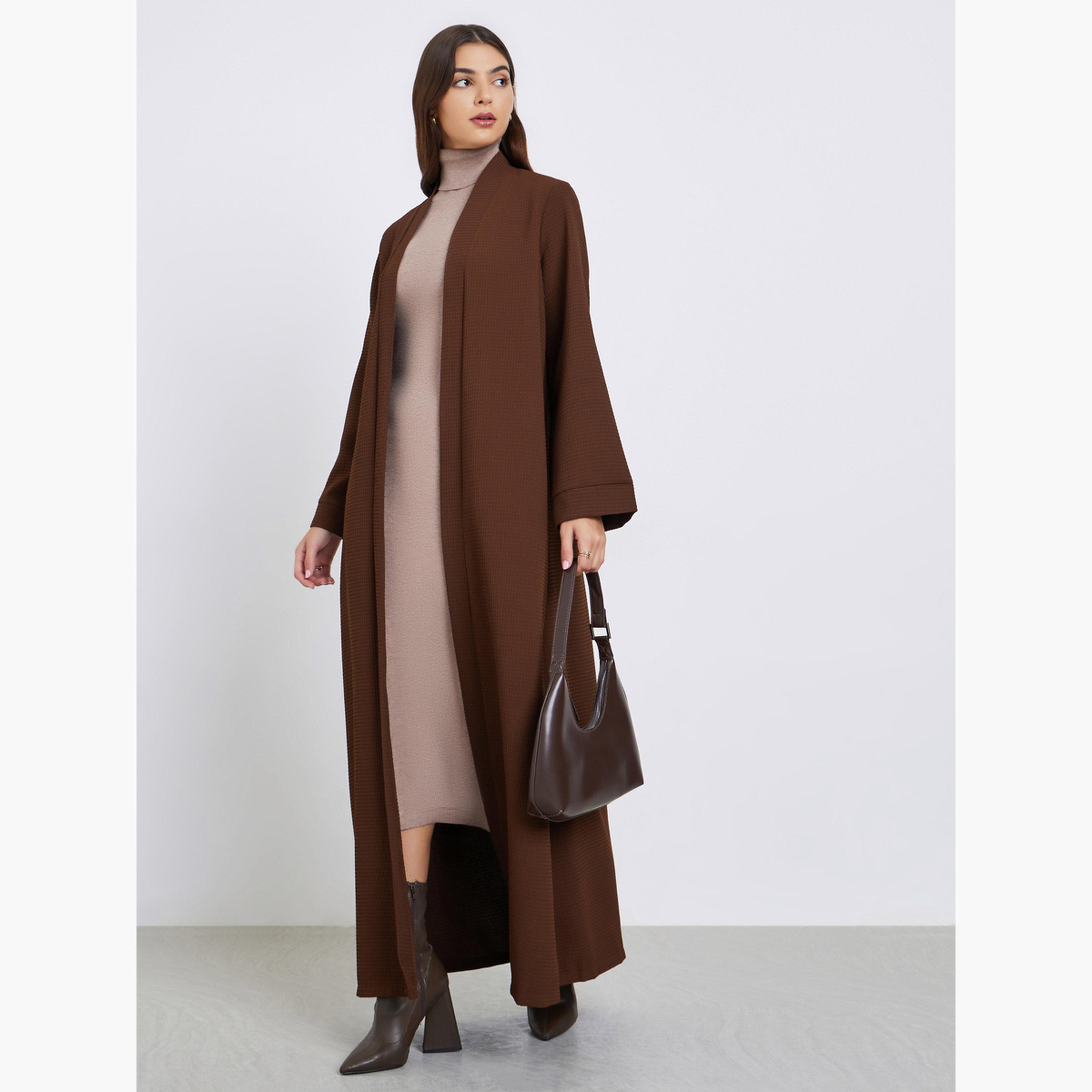 Styli Brown Open Front Maxi Abaya-women-arabicclothing-abayas-image-1