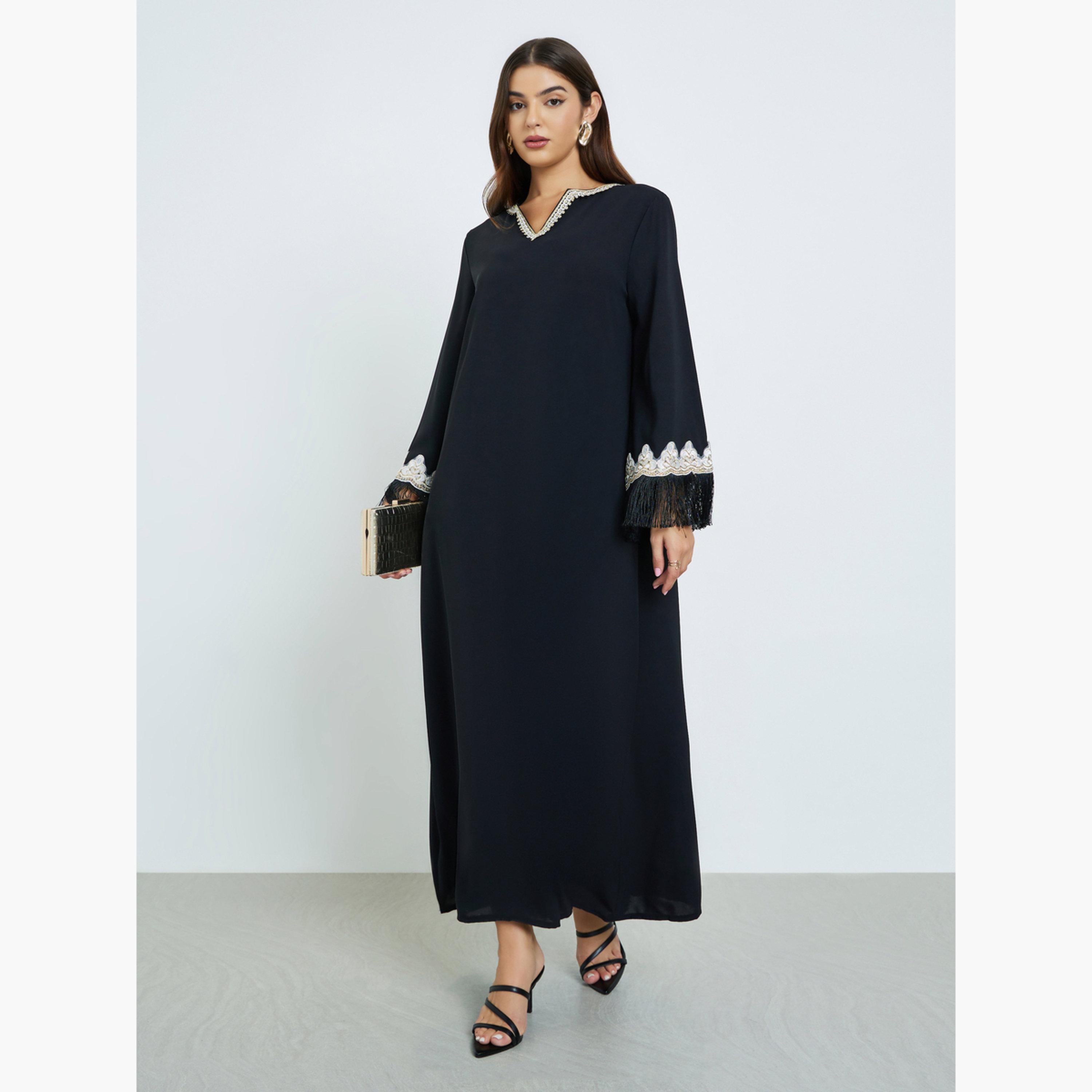 أميرة x ستايلي جلابية طويل بتفاصيل دانتيل-women-arabicclothing-jalabiyas-image-1