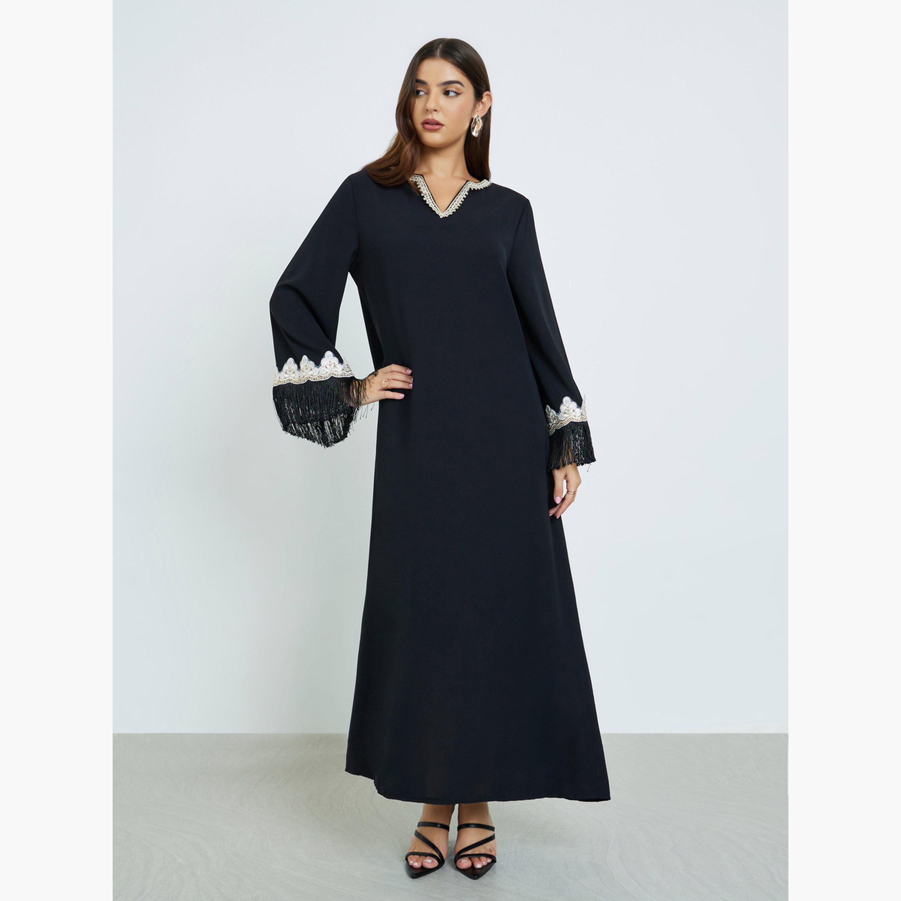 أميرة x ستايلي جلابية طويل بتفاصيل دانتيل-women-arabicclothing-jalabiyas-image-2