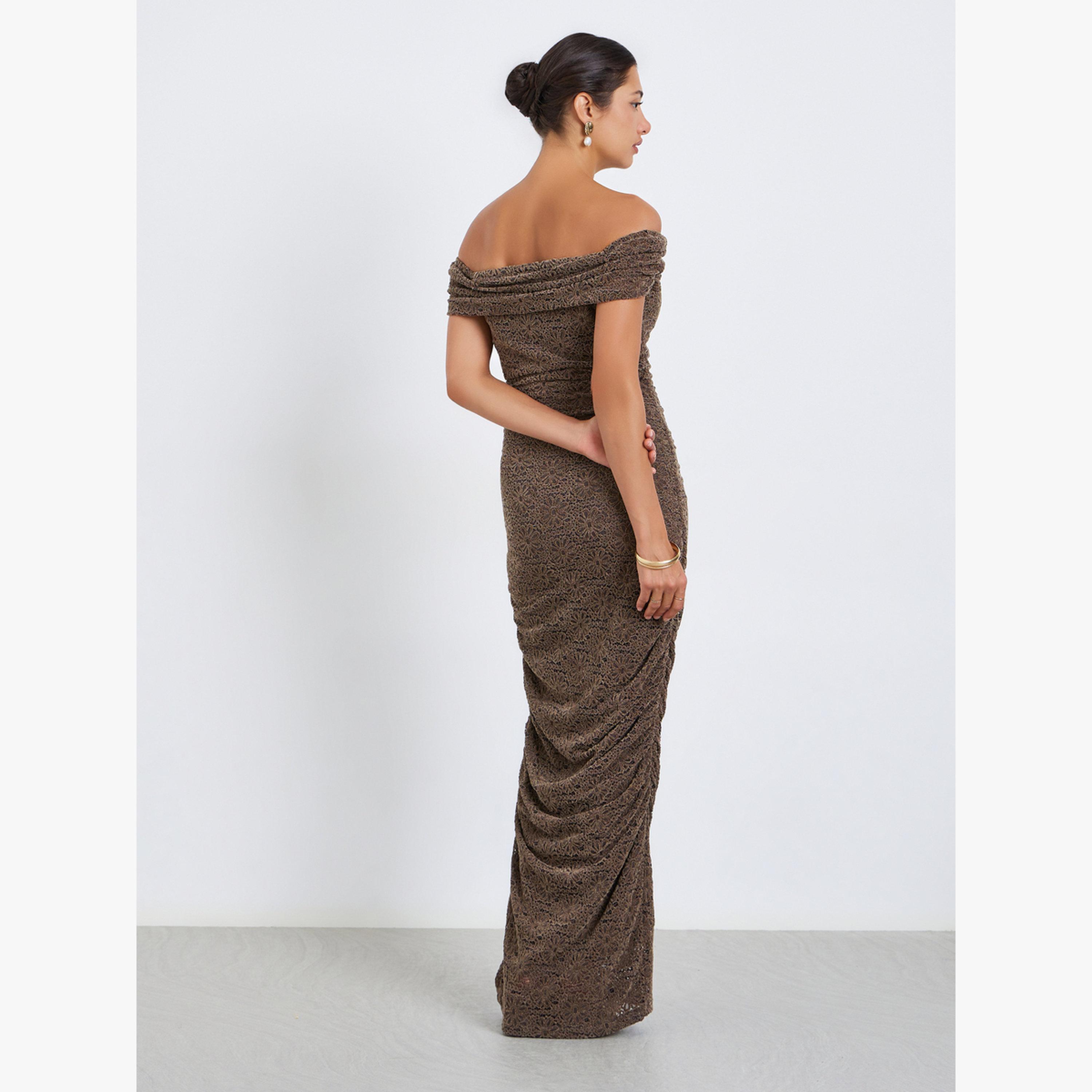 Styli Women Brown Off Shoulder Bodycon Midi Dress-women-clothing-dresses-image-6