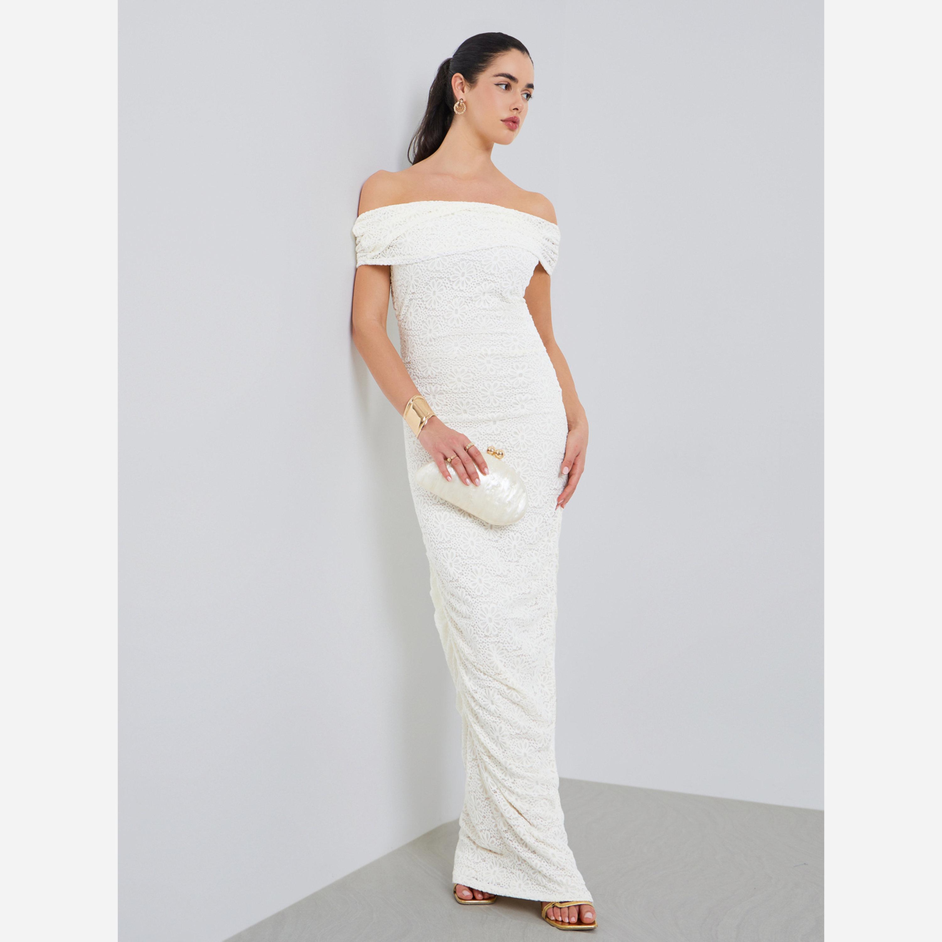 Styli Women Cream Lace Off-Shoulder Maxi Dress-women-clothing-dresses-image-1