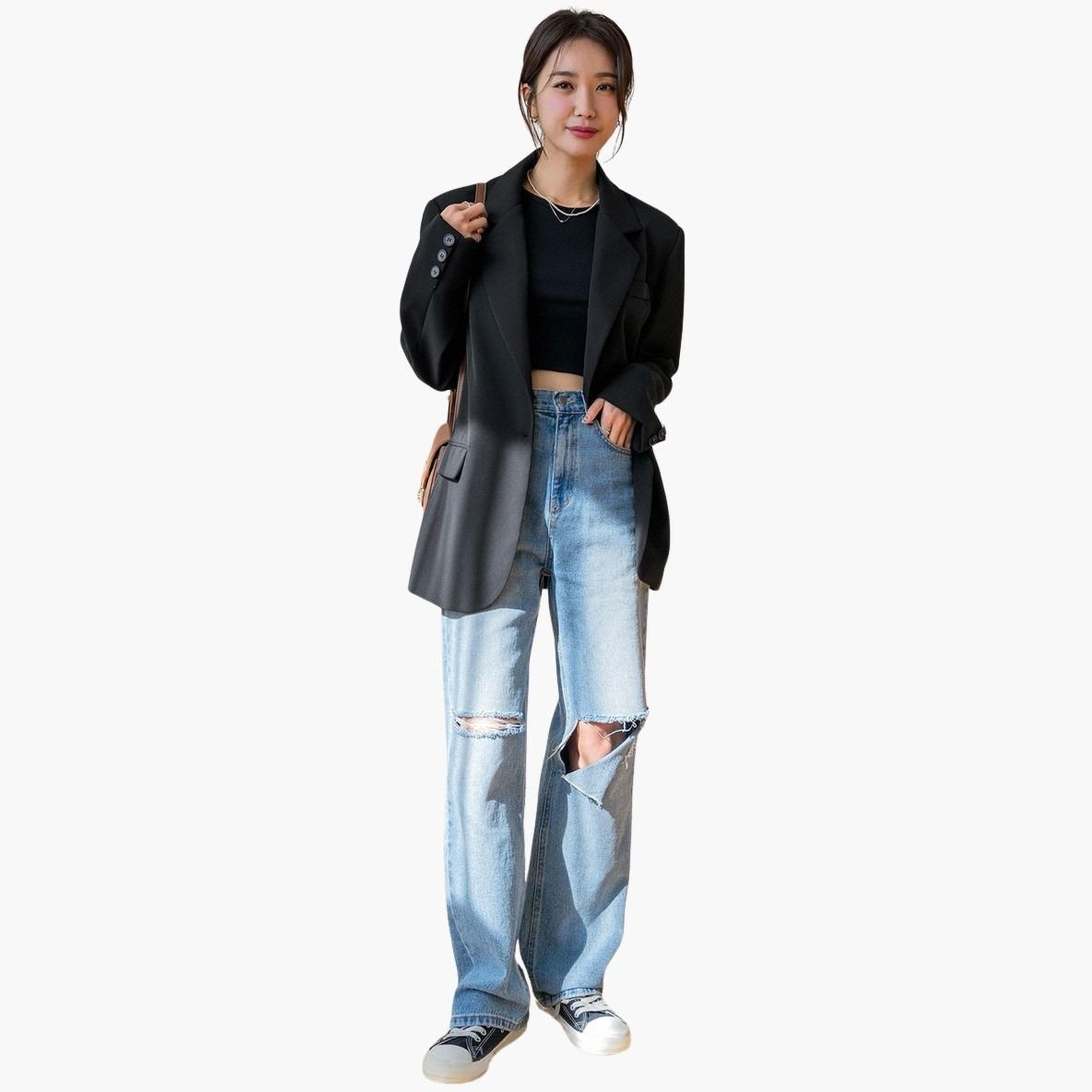 Take Two Black Solid Lapel Collar Long Sleeves Women's Buttoned Blazer with Back Split Detail-women-clothing-coatsandjackets-blazers-image-2
