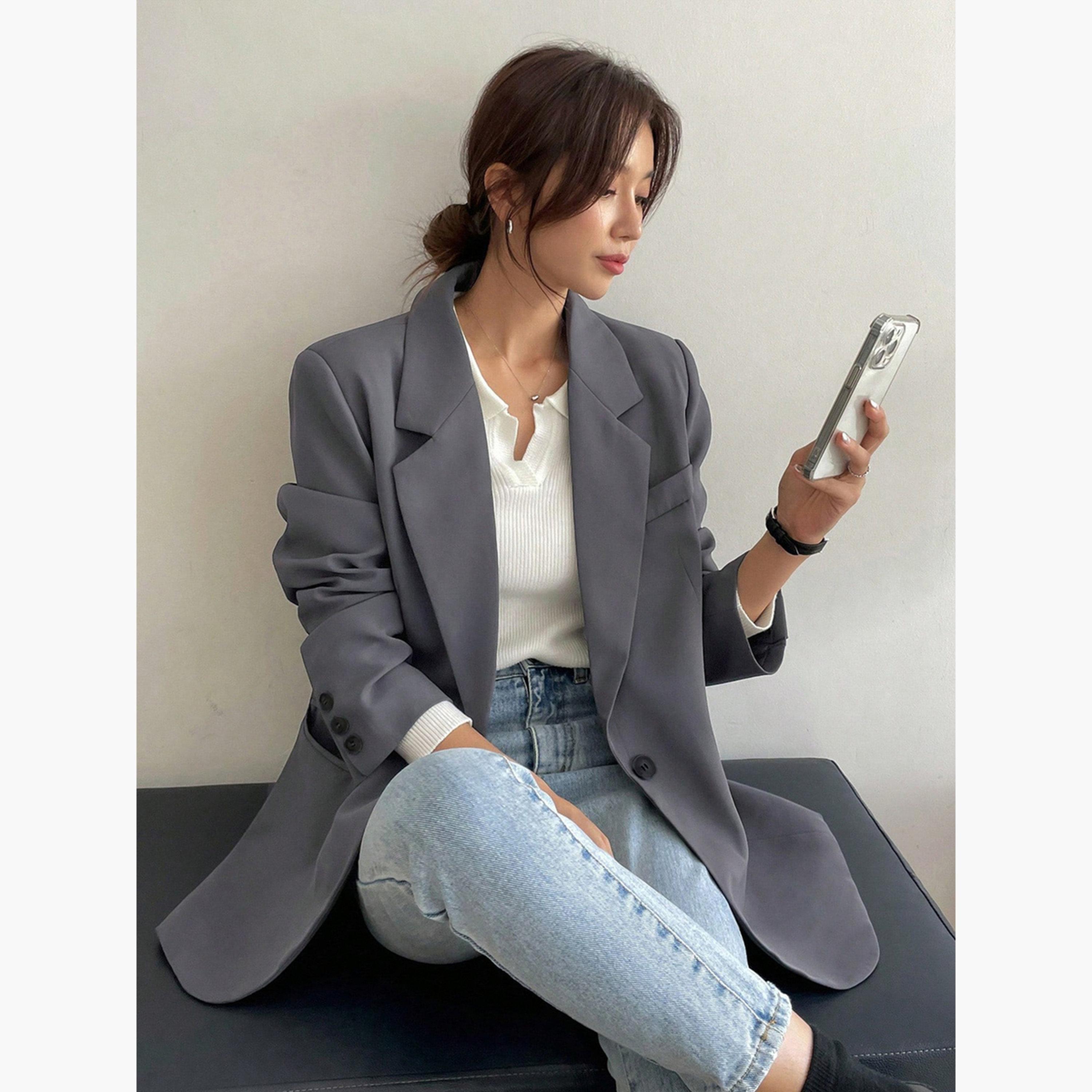 تيك تو - سترة رمادية بأزرار مع فتحة في الخلف-women-clothing-coatsandjackets-blazers-image-4