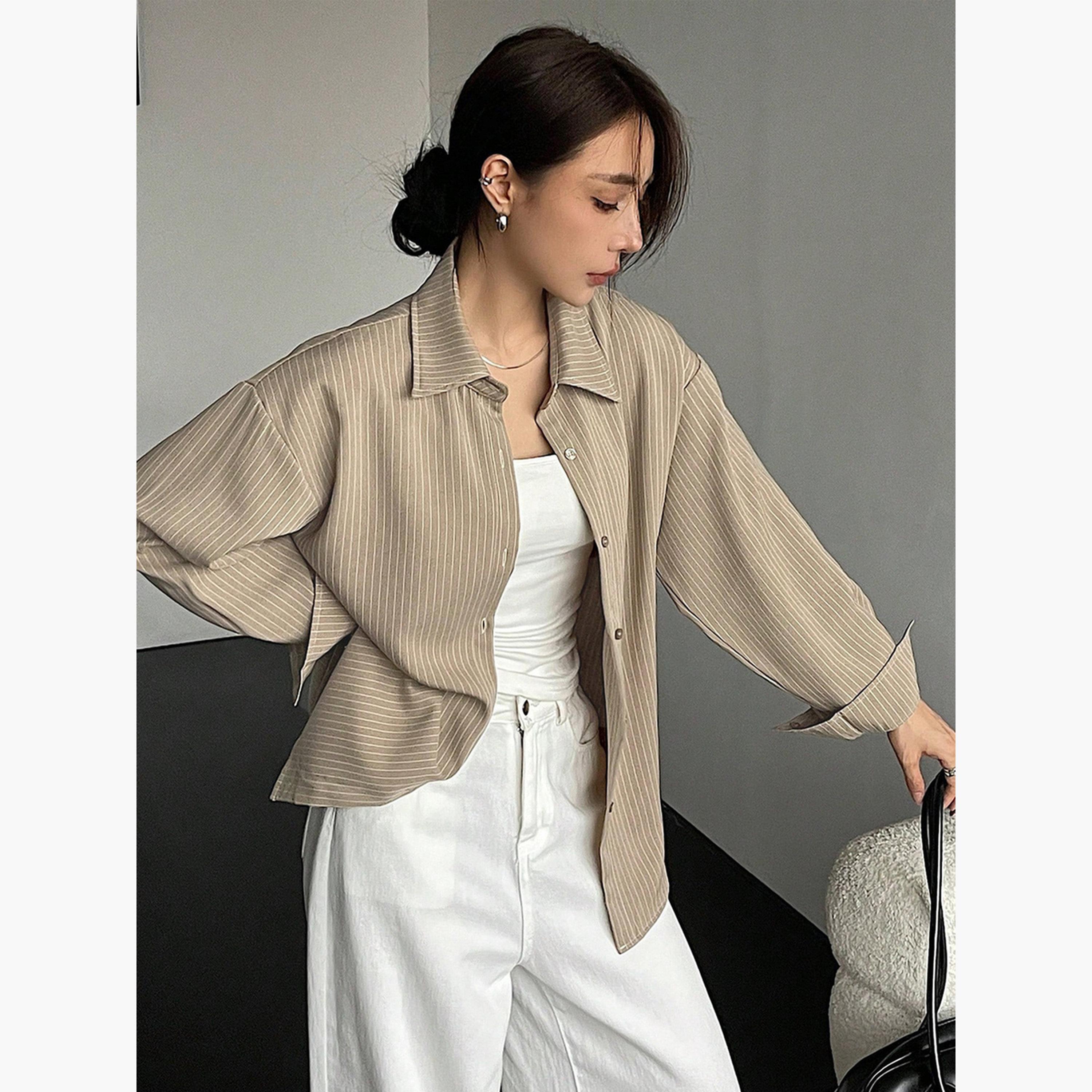 تيك تو - قميص مخطط بأكمام طويلة وقصة مريحة للنساء-women-clothing-shirtsandblouses-shirts-image-3