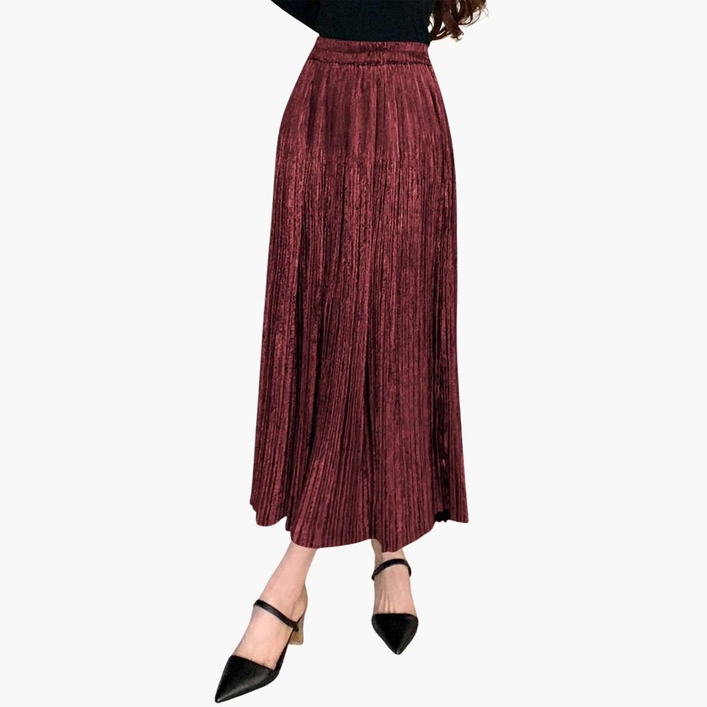 تيك تو - تنورة ماكسي سادة بتصميم A مع خصر مطاطي وتفاصيل مطوية للنساء-women-clothing-bottoms-skirts-image-1