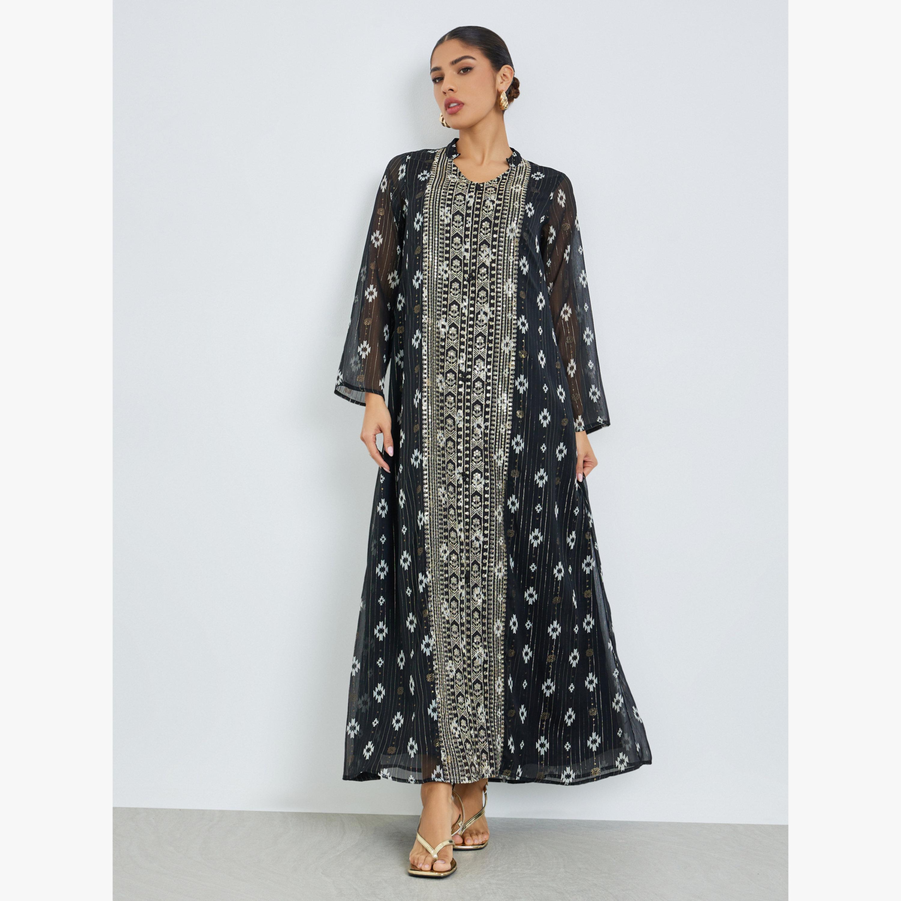 Styli Black Embroidered Kaftan-women-arabicclothing-kaftan-image-1