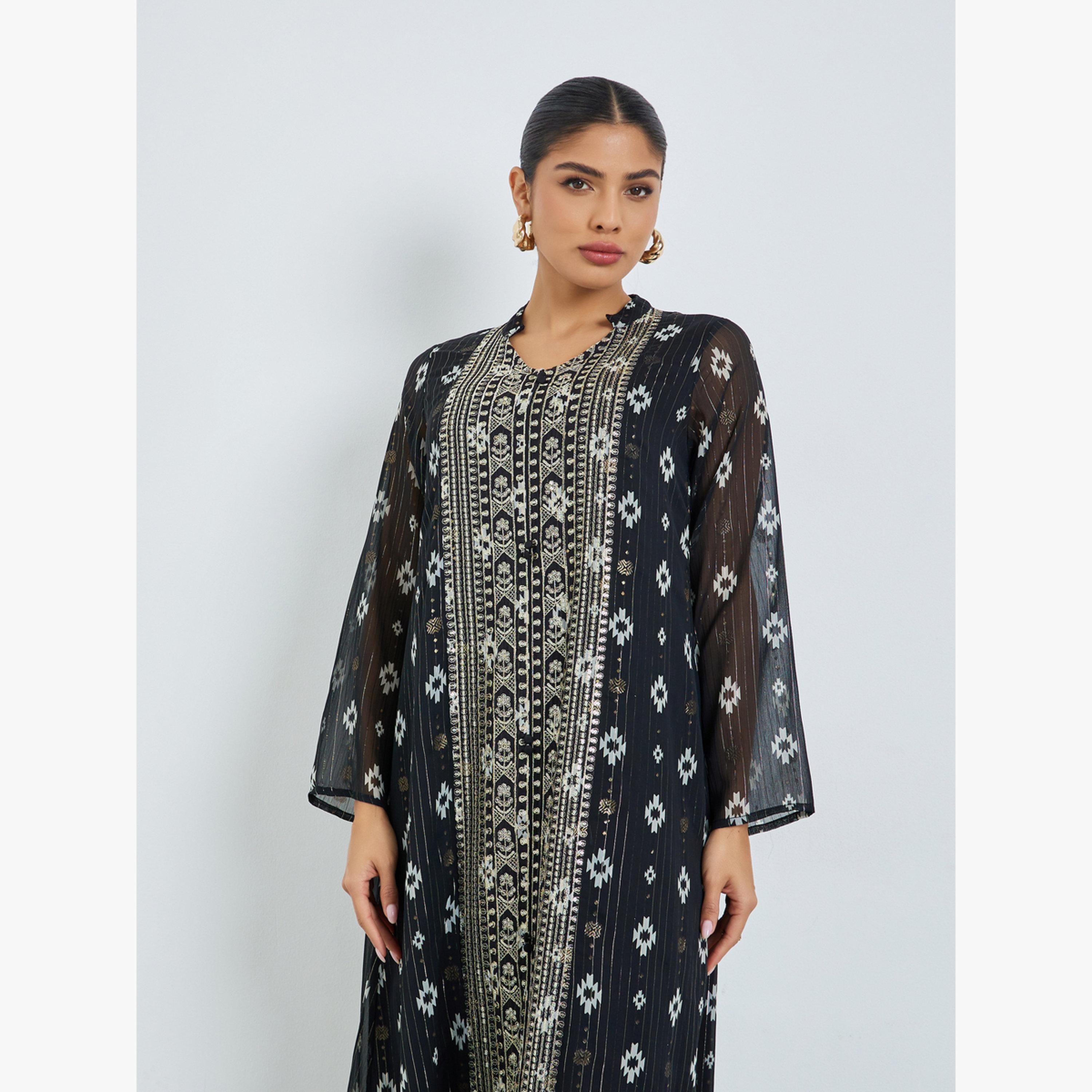 Styli Black Embroidered Kaftan-women-arabicclothing-kaftan-image-2