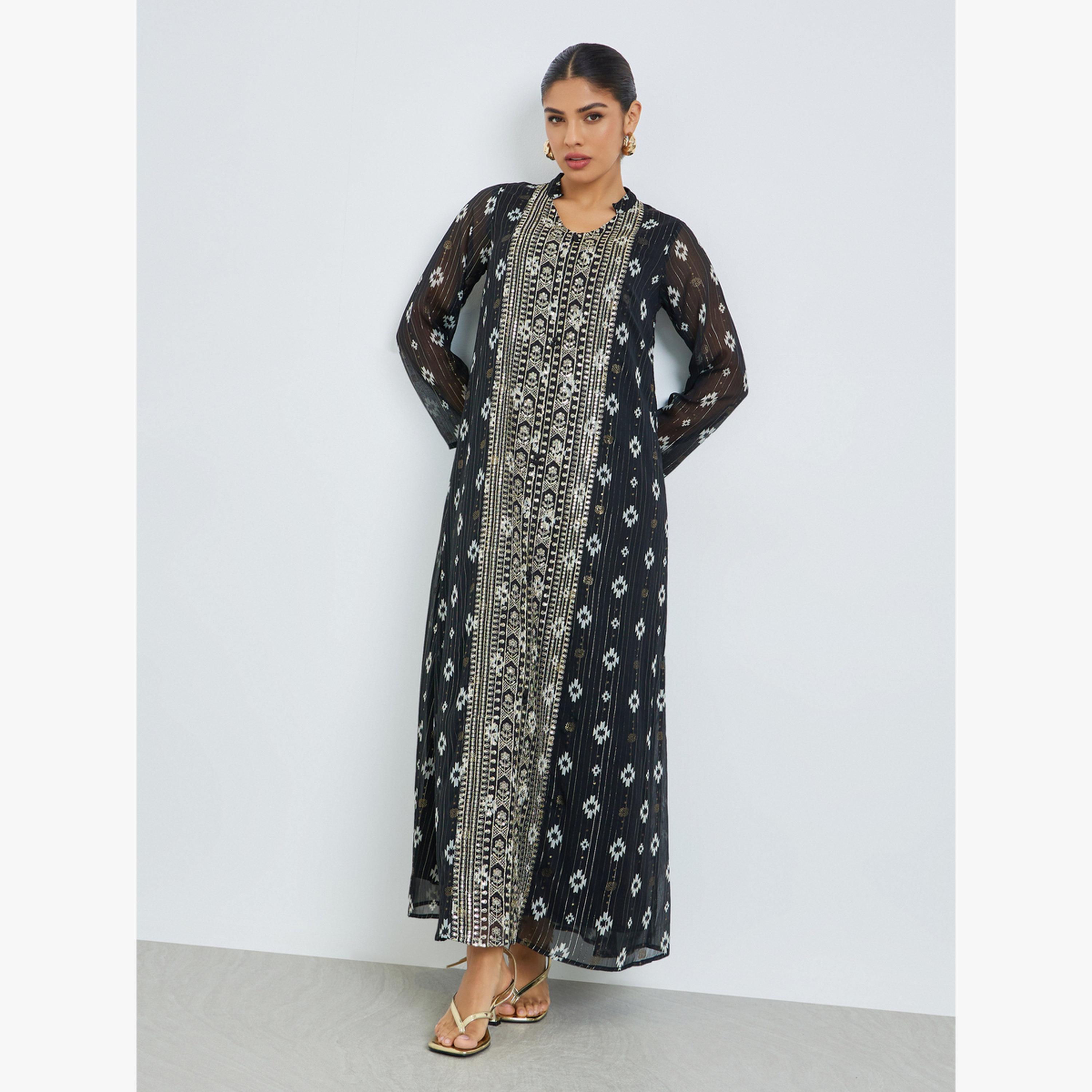 Styli Black Embroidered Kaftan-women-arabicclothing-kaftan-image-3
