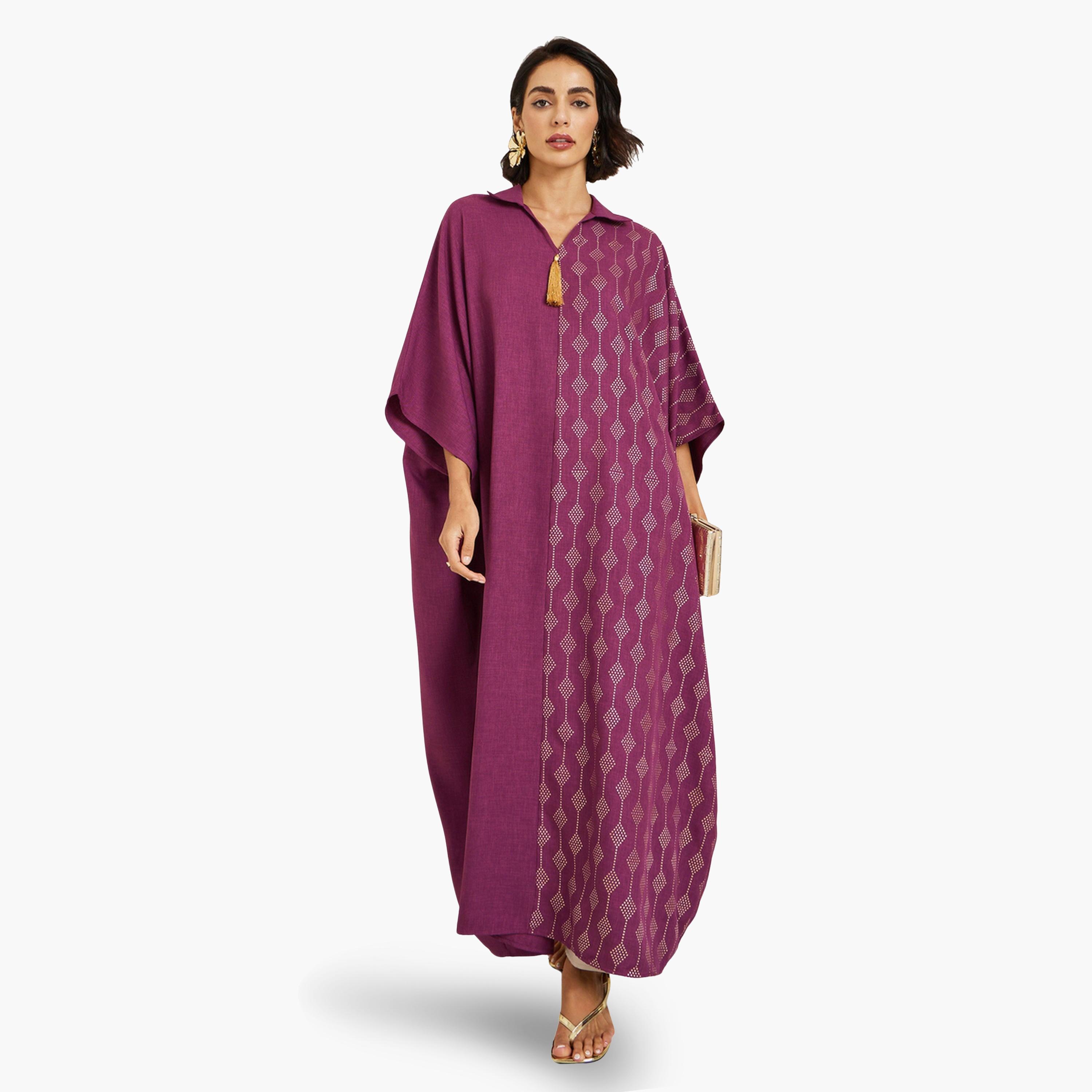 جلابية بطبعة رقائق وتفاصيل شراشيب-women-arabicclothing-jalabiyas-image-1