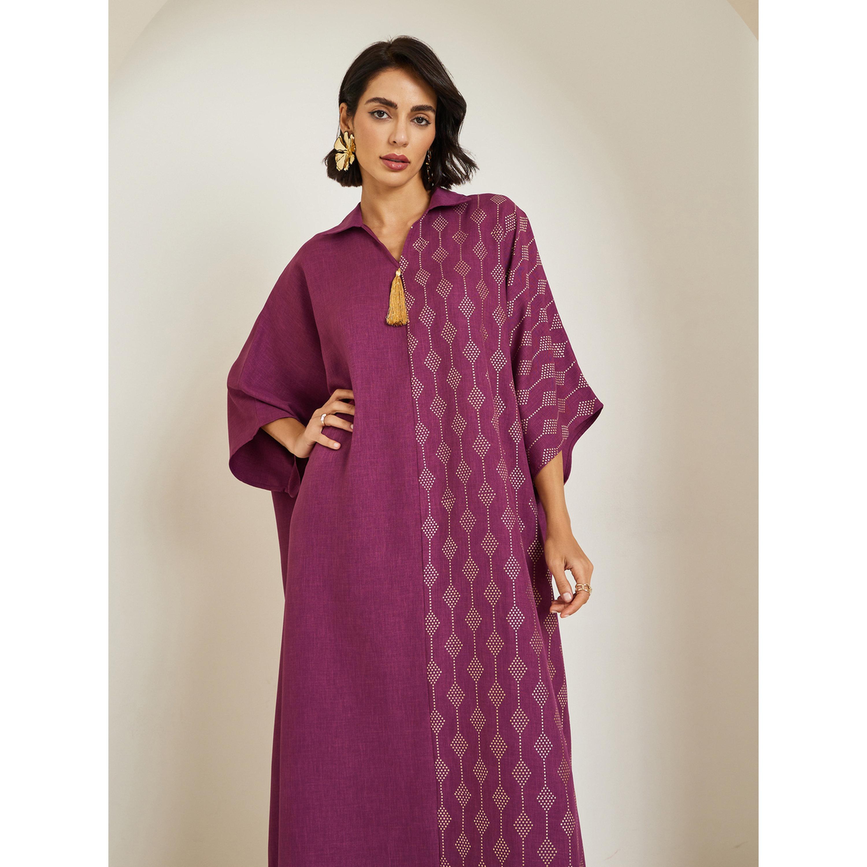جلابية بطبعة رقائق وتفاصيل شراشيب-women-arabicclothing-jalabiyas-image-2