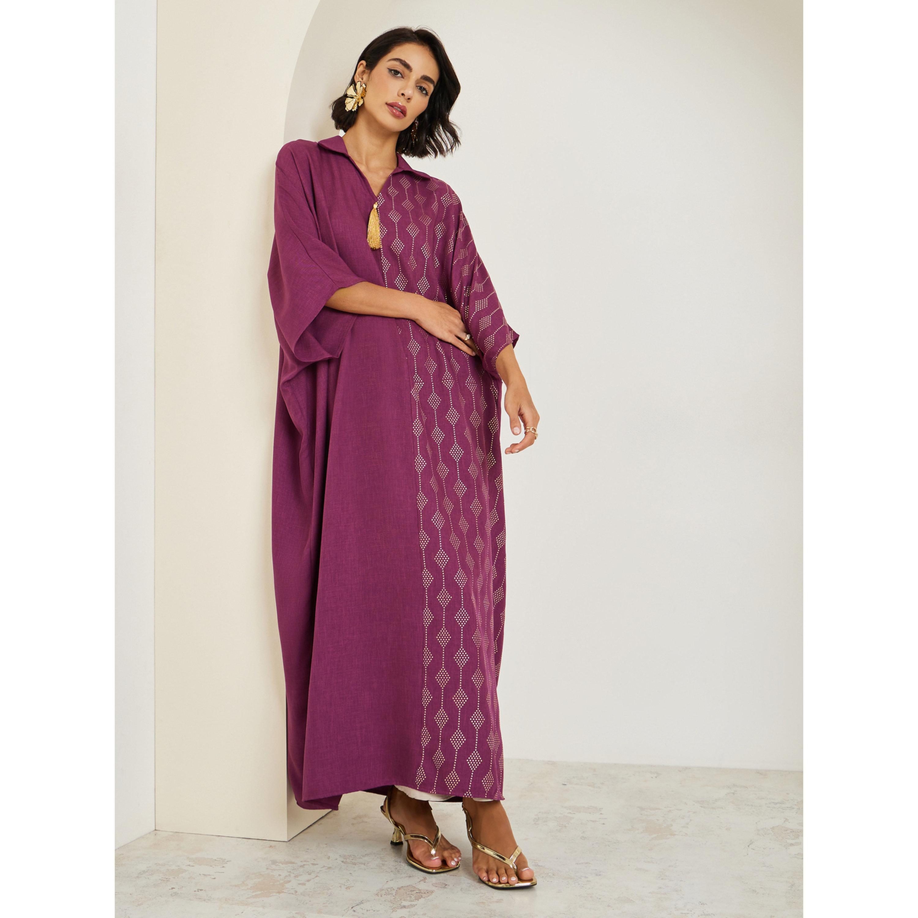 جلابية بطبعة رقائق وتفاصيل شراشيب-women-arabicclothing-jalabiyas-image-3