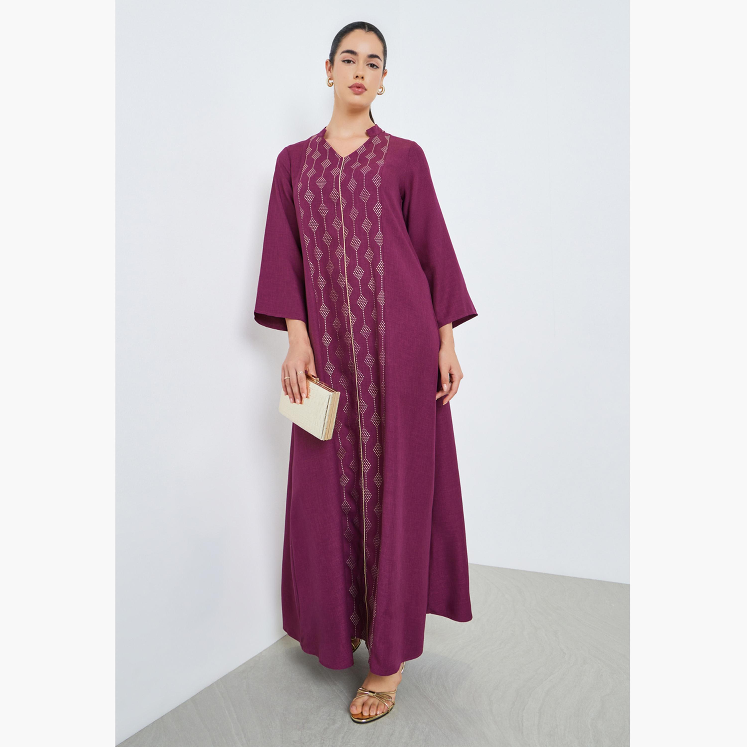 جلابية مزينة بحافة واسعة-women-arabicclothing-jalabiyas-image-1