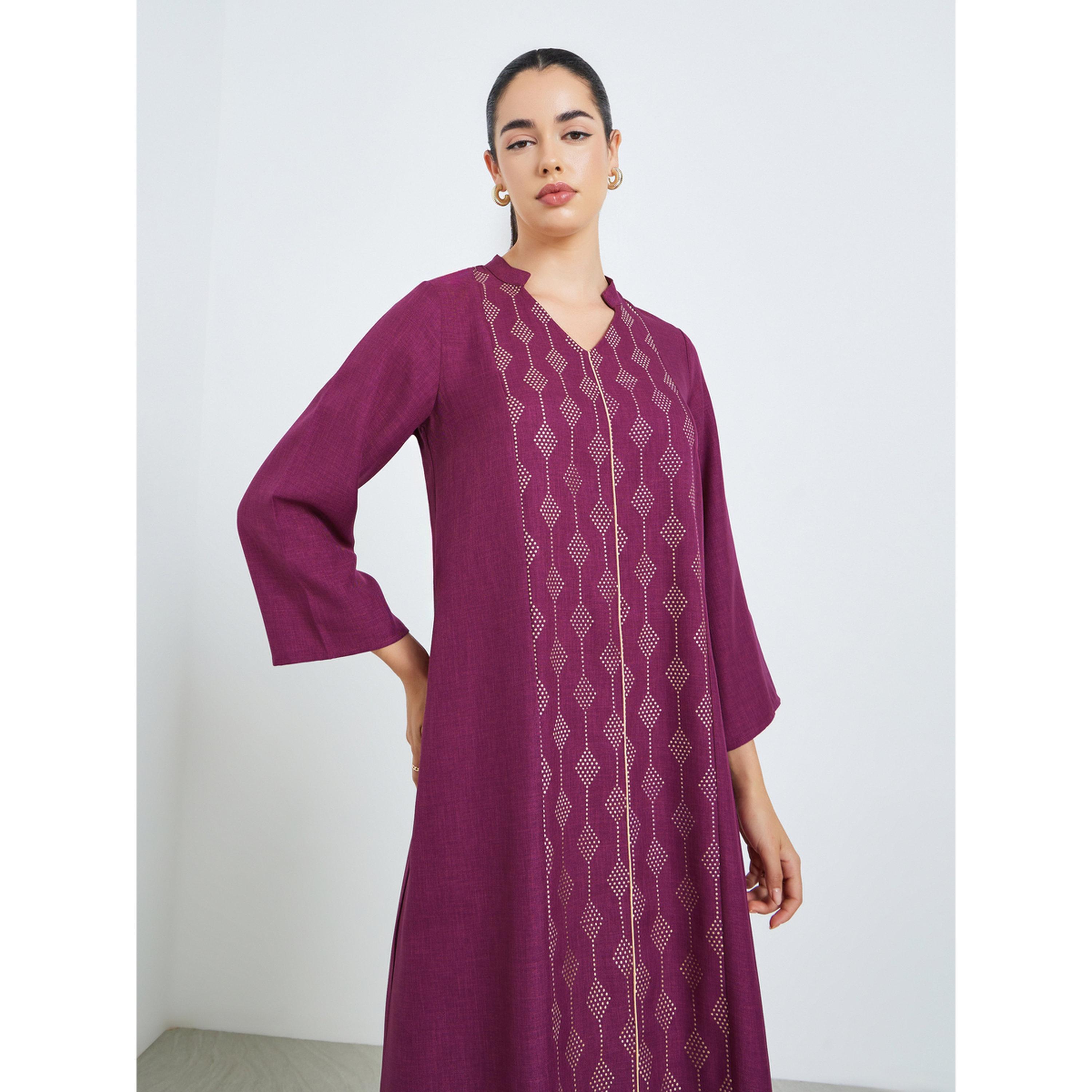 Styli Women Purple Embellished A-Line Jalabiya-women-arabicclothing-jalabiyas-image-2