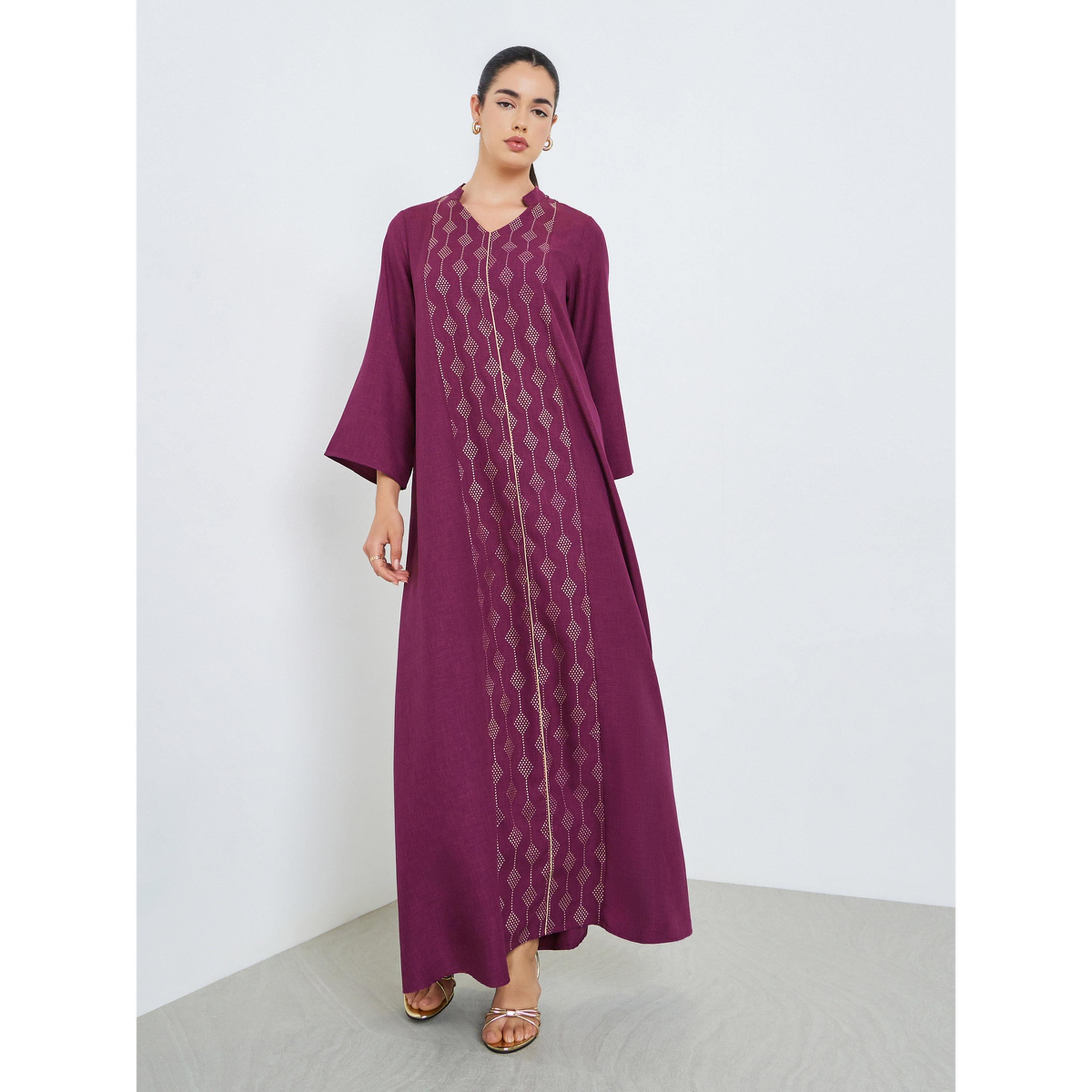 Styli Women Purple Embellished A-Line Jalabiya-women-arabicclothing-jalabiyas-image-3
