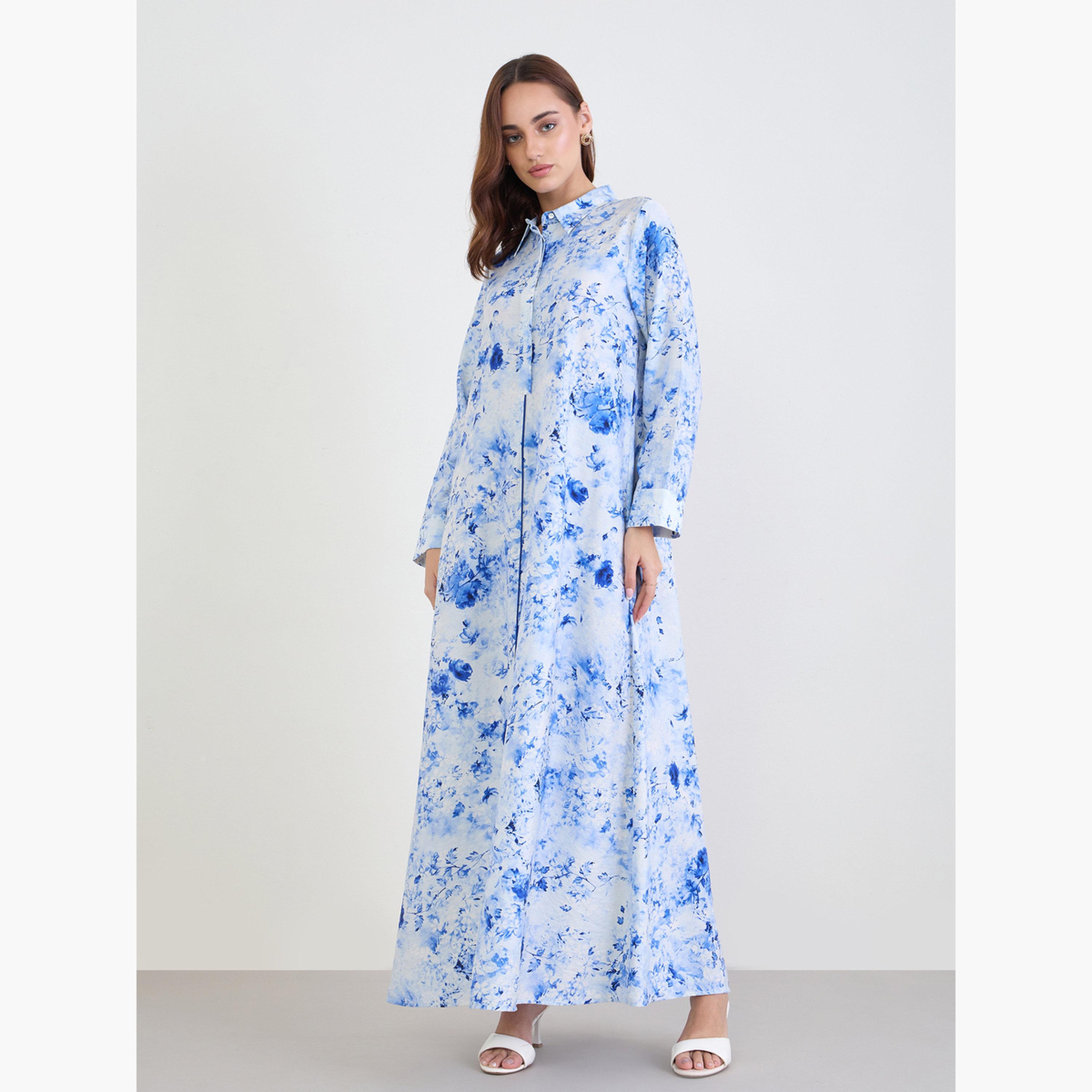 جلابية بياقة وطبعة زهور-women-arabicclothing-jalabiyas-image-1
