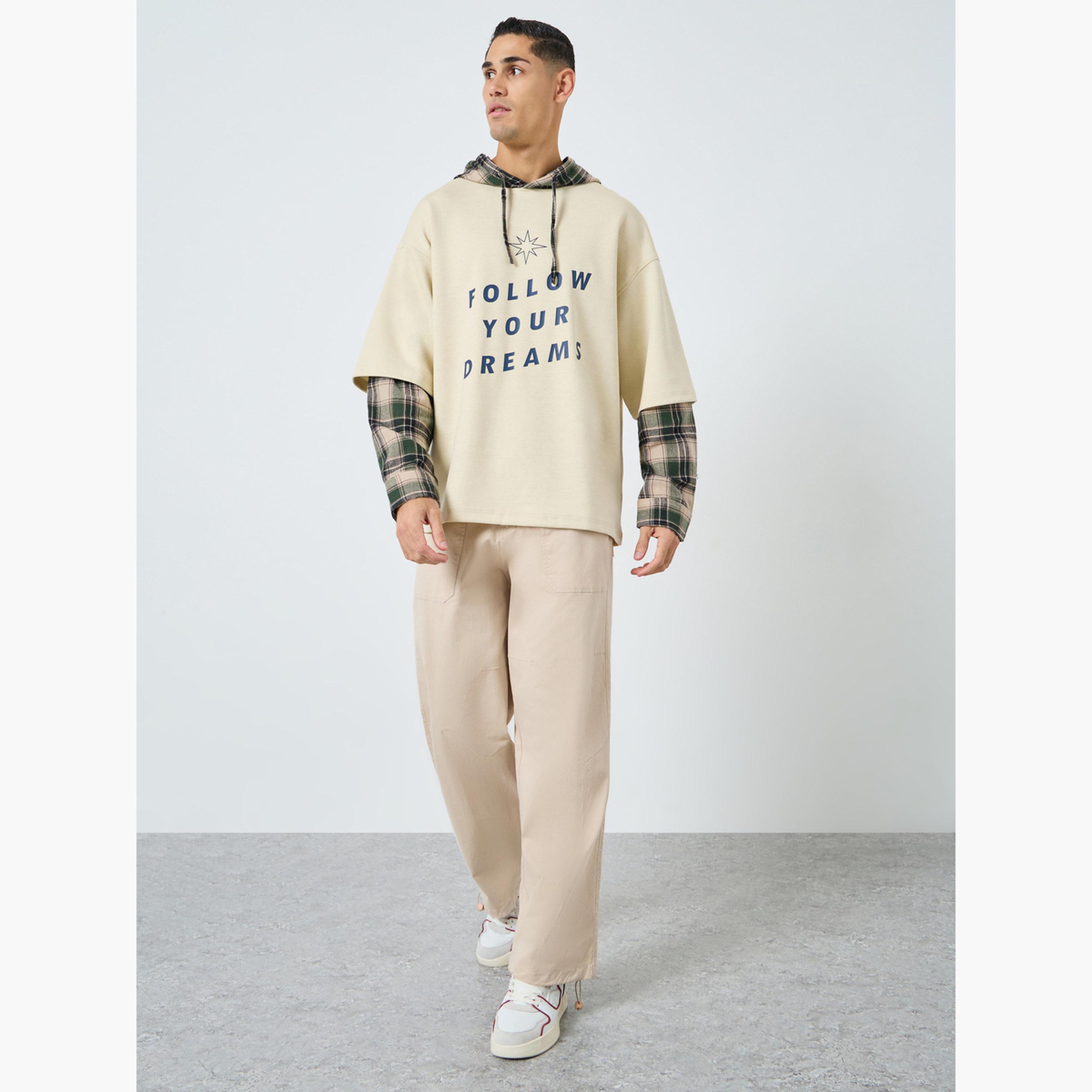 Take Two Men Checked Panel Slogan Hooded Neck Long Sleeves Men's Hoodie-men-winterwear-hoodiesandsweatshirts-image-2