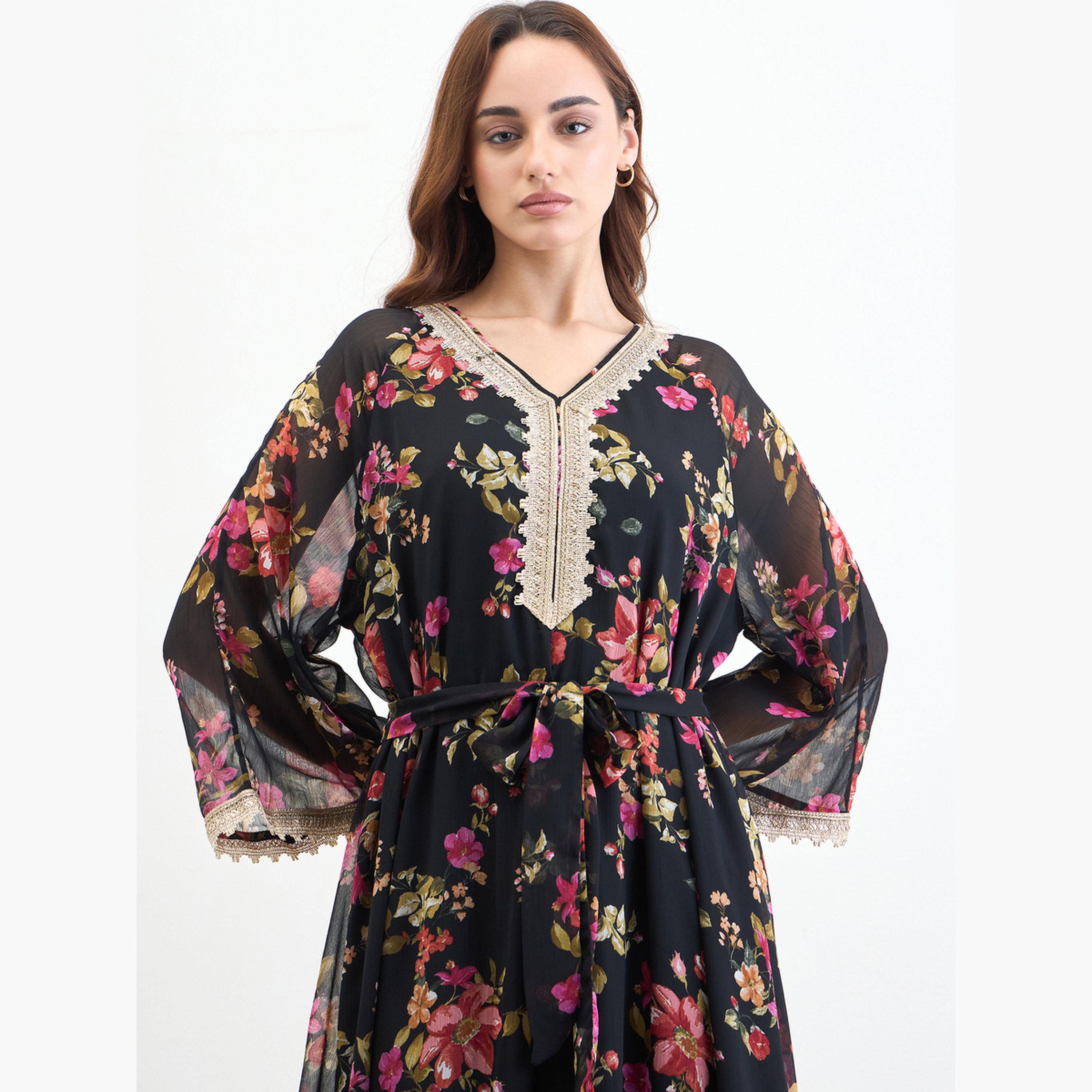 جلابية بطبعة زهور بقصة واسعة-women-arabicclothing-jalabiyas-image-4