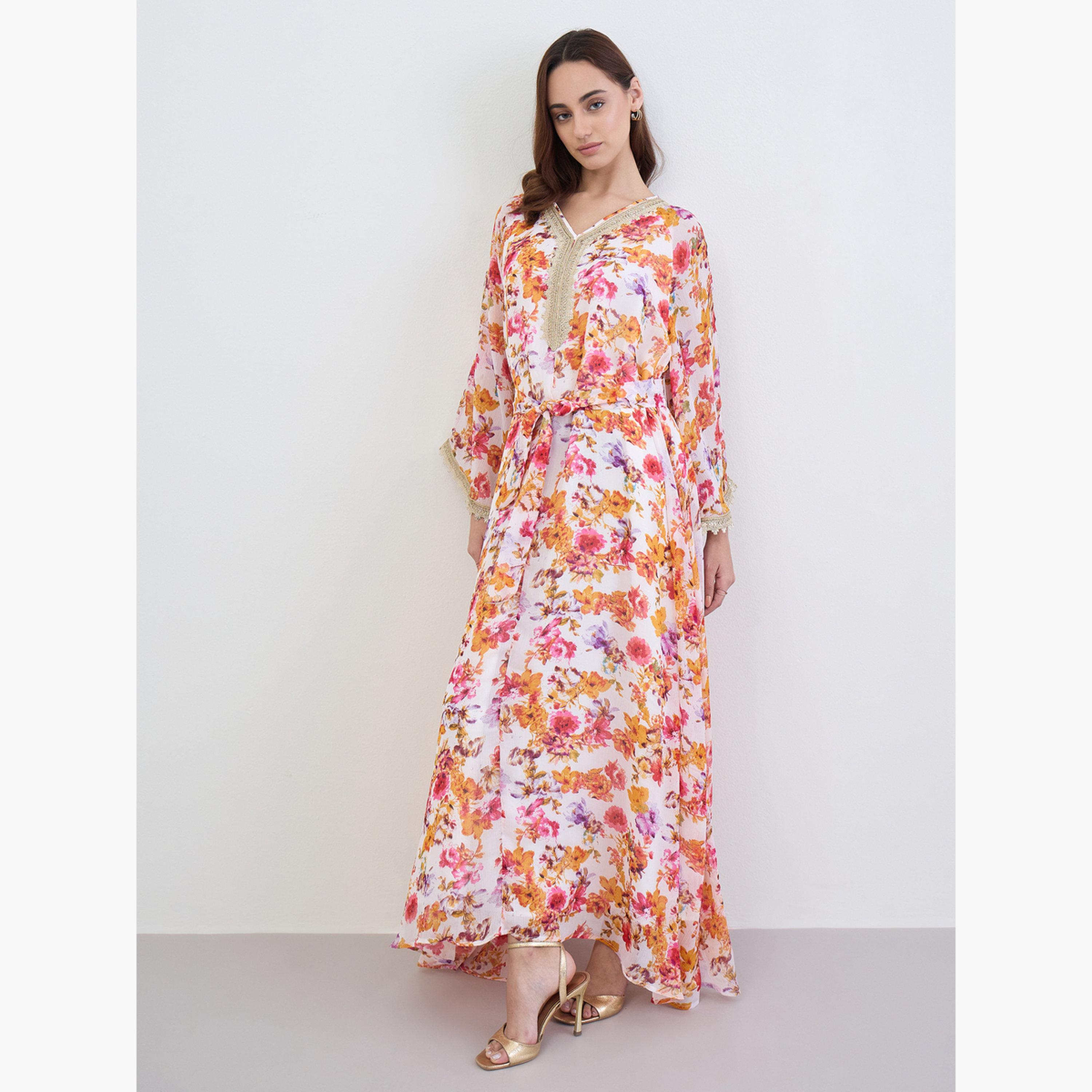 Styli Women Floral Print A-Line Jalabiya-women-arabicclothing-jalabiyas-image-2