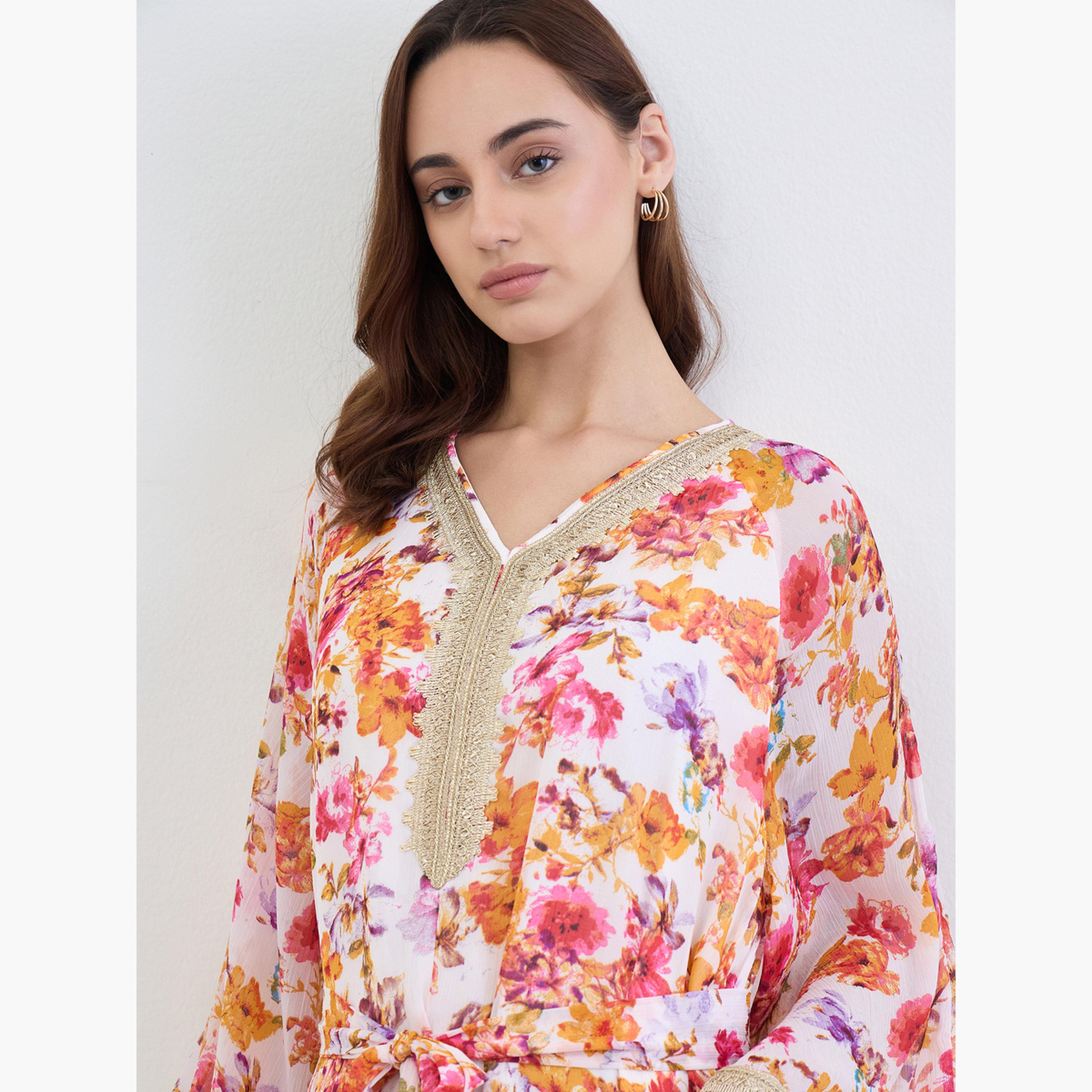 جلابية بطبعة زهور بقصة واسعة-women-arabicclothing-jalabiyas-image-4