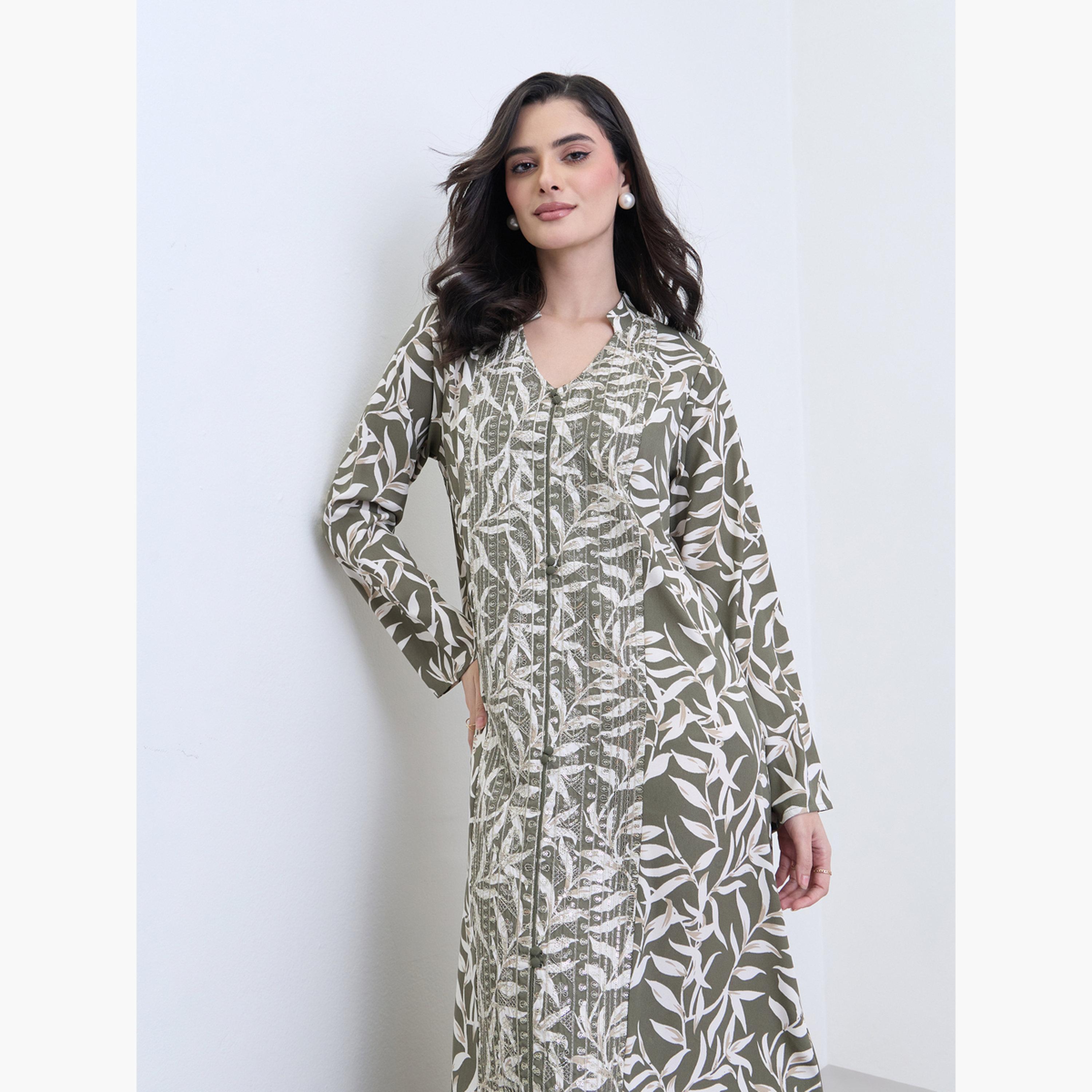 عباية بطبعة أوراق شجر بقصة واسعة-women-arabicclothing-abayas-image-6