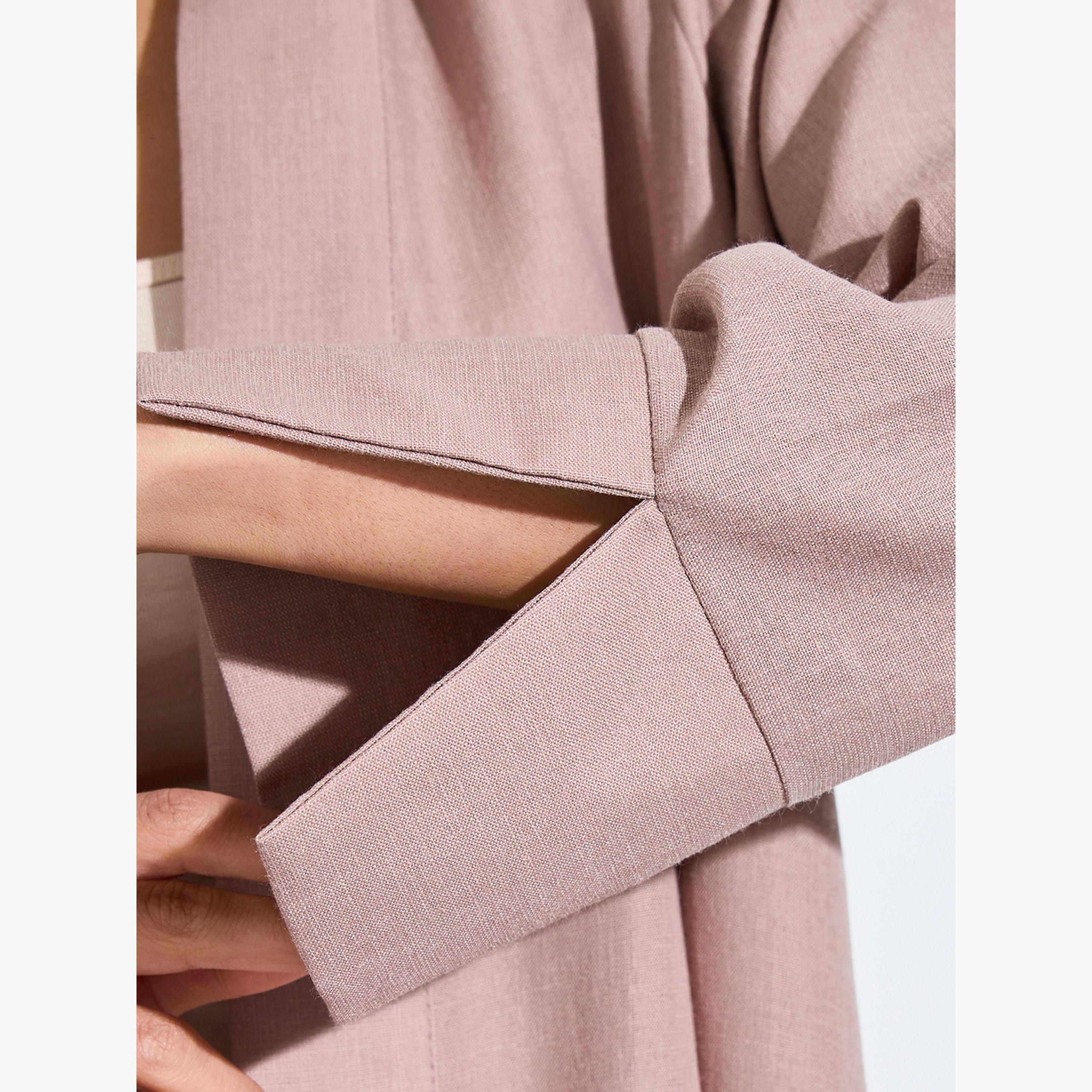 Amirah X Styli Khaki Linen Look Front Open Abaya-women-arabicclothing-abayas-image-5
