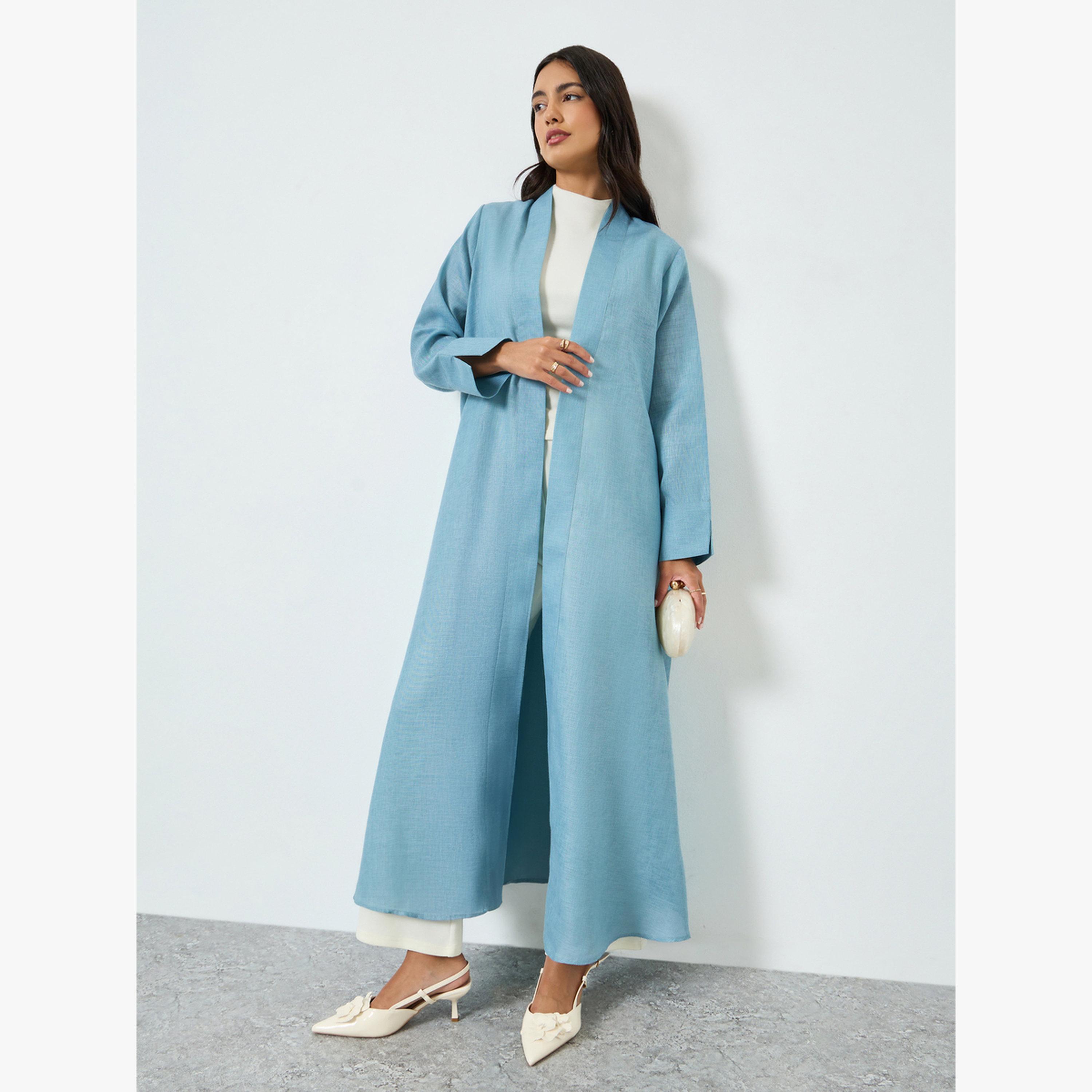 عباية مفتوحة من الأمام بمظهر الكتان-women-arabicclothing-abayas-image-3