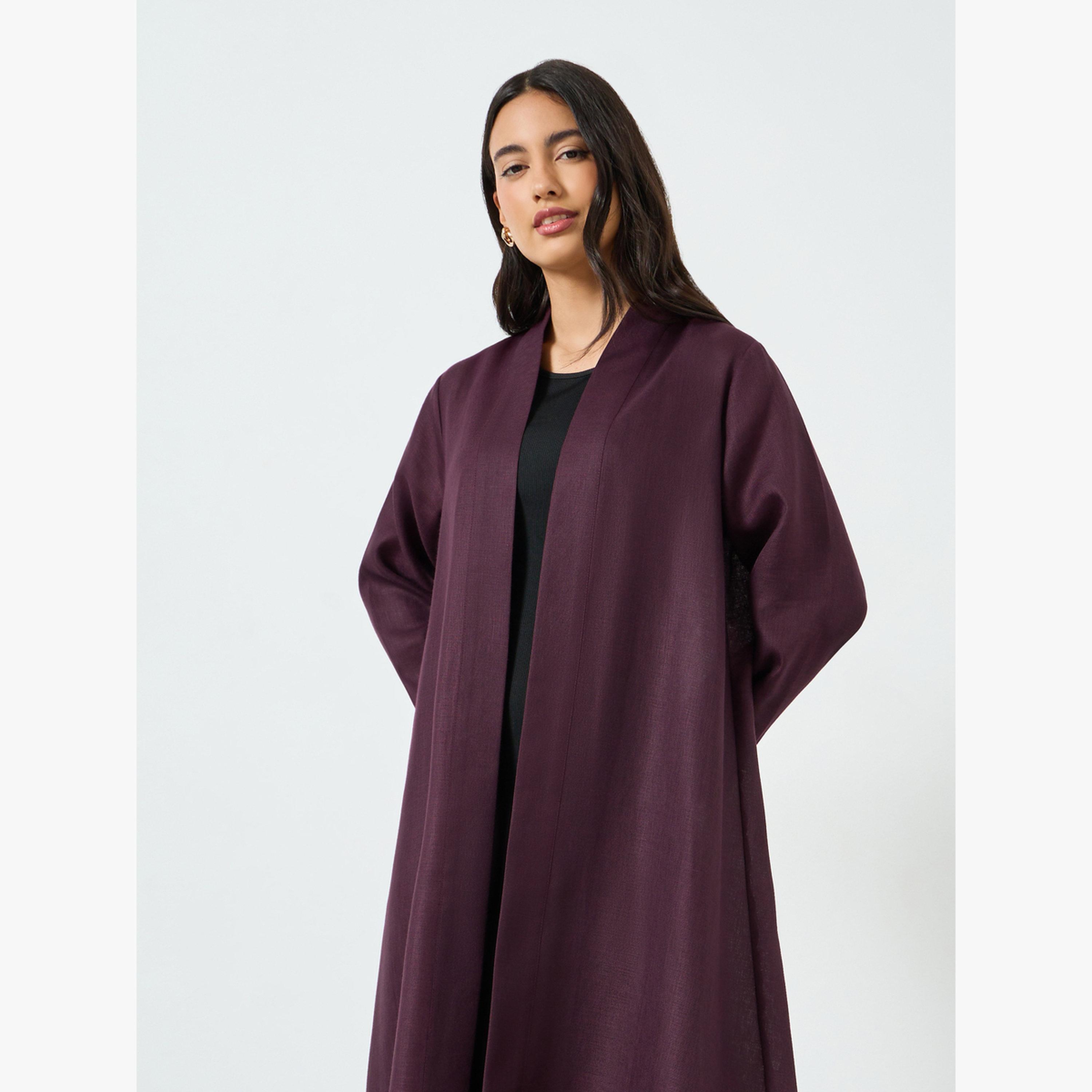عباية مفتوحة من الأمام بمظهر الكتان-women-arabicclothing-abayas-image-2