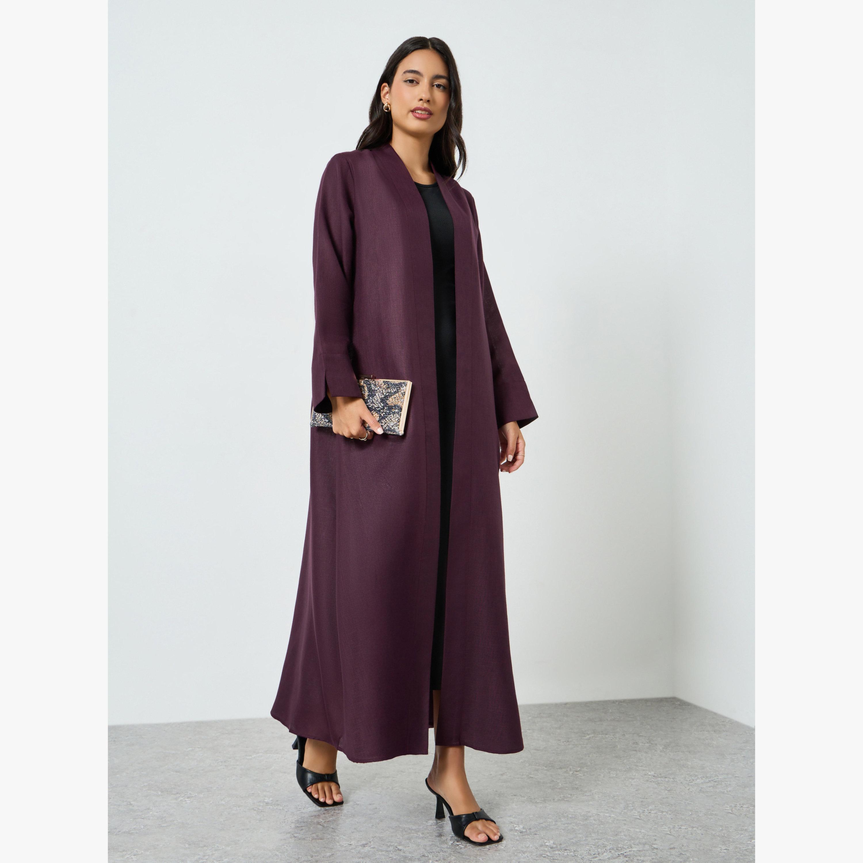 عباية مفتوحة من الأمام بمظهر الكتان-women-arabicclothing-abayas-image-3
