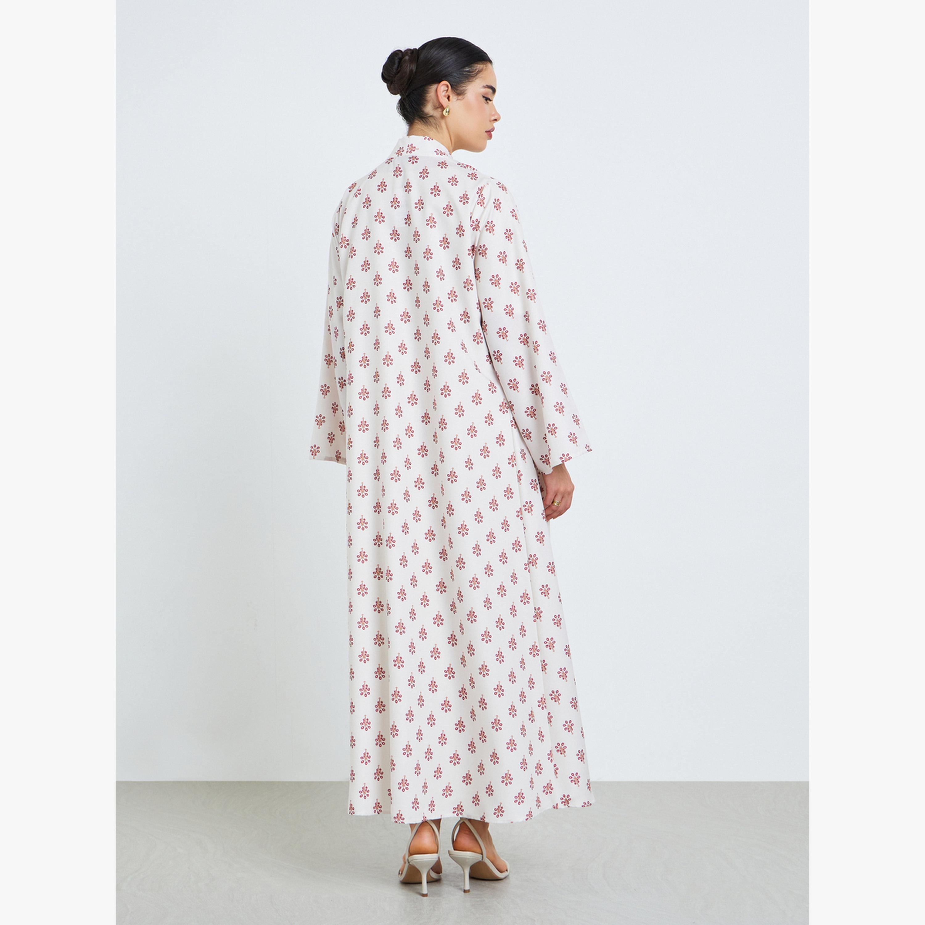 Styli Light Pink All-Over Print Open Front Abaya-women-arabicclothing-abayas-image-4