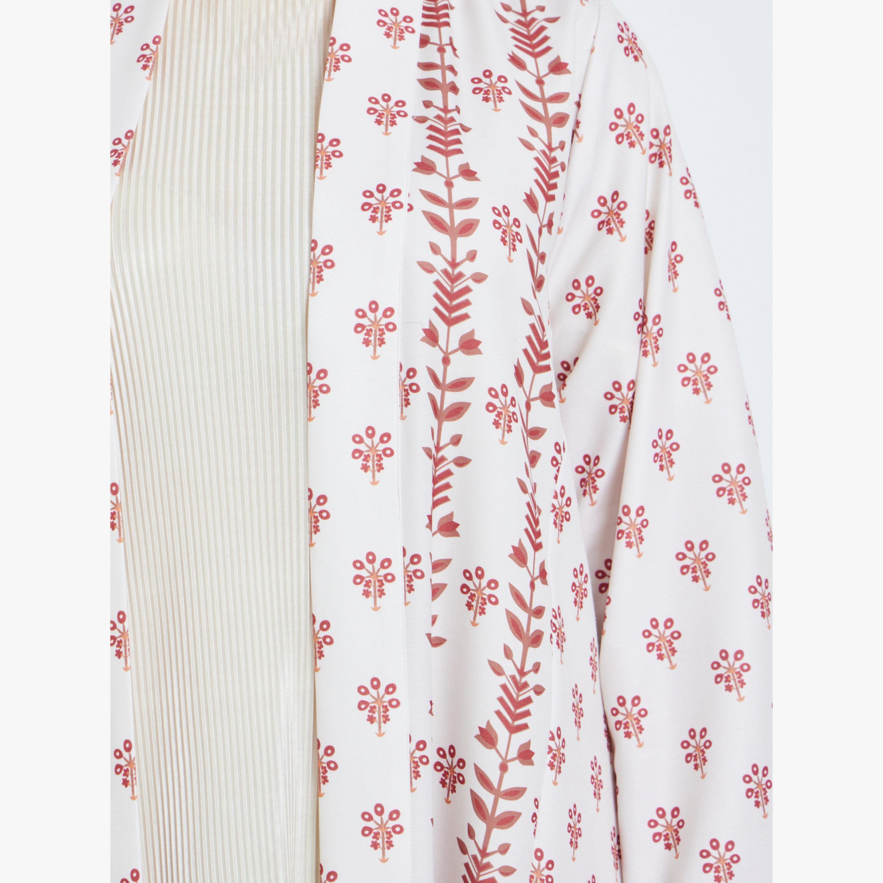 Styli Light Pink All-Over Print Open Front Abaya-women-arabicclothing-abayas-image-5