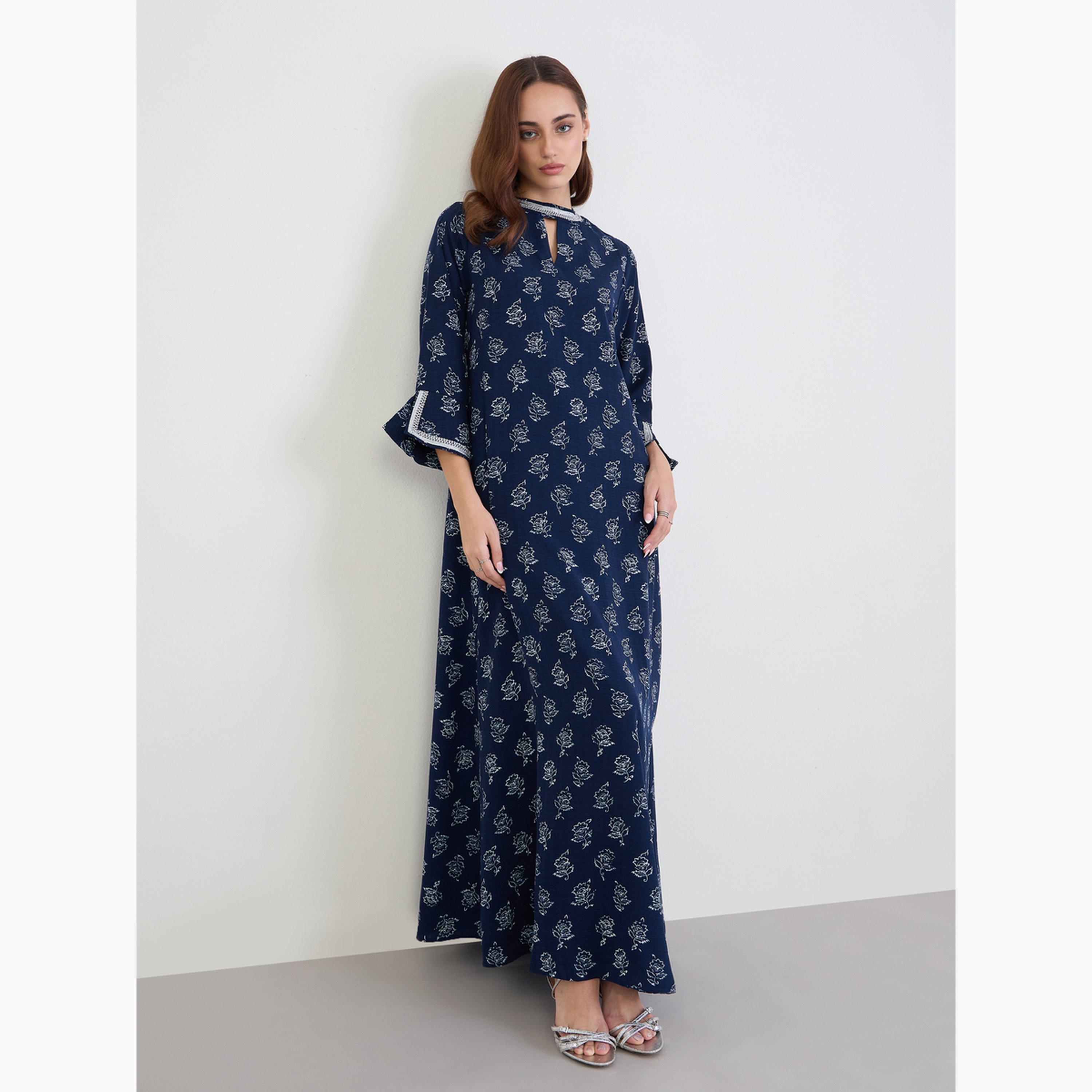 جلابية بطبعة زهور-women-arabicclothing-jalabiyas-image-1