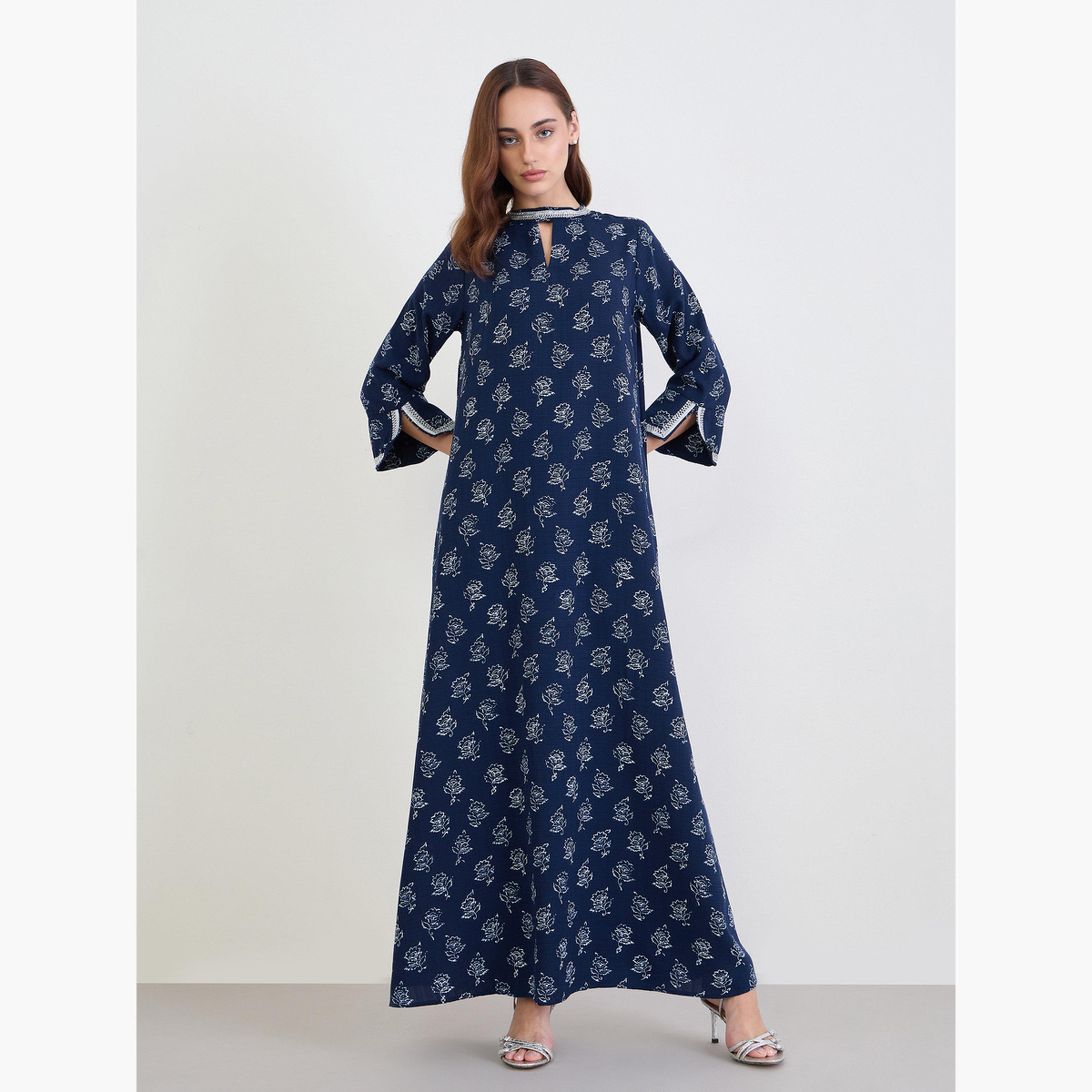 جلابية بطبعة زهور-women-arabicclothing-jalabiyas-image-2